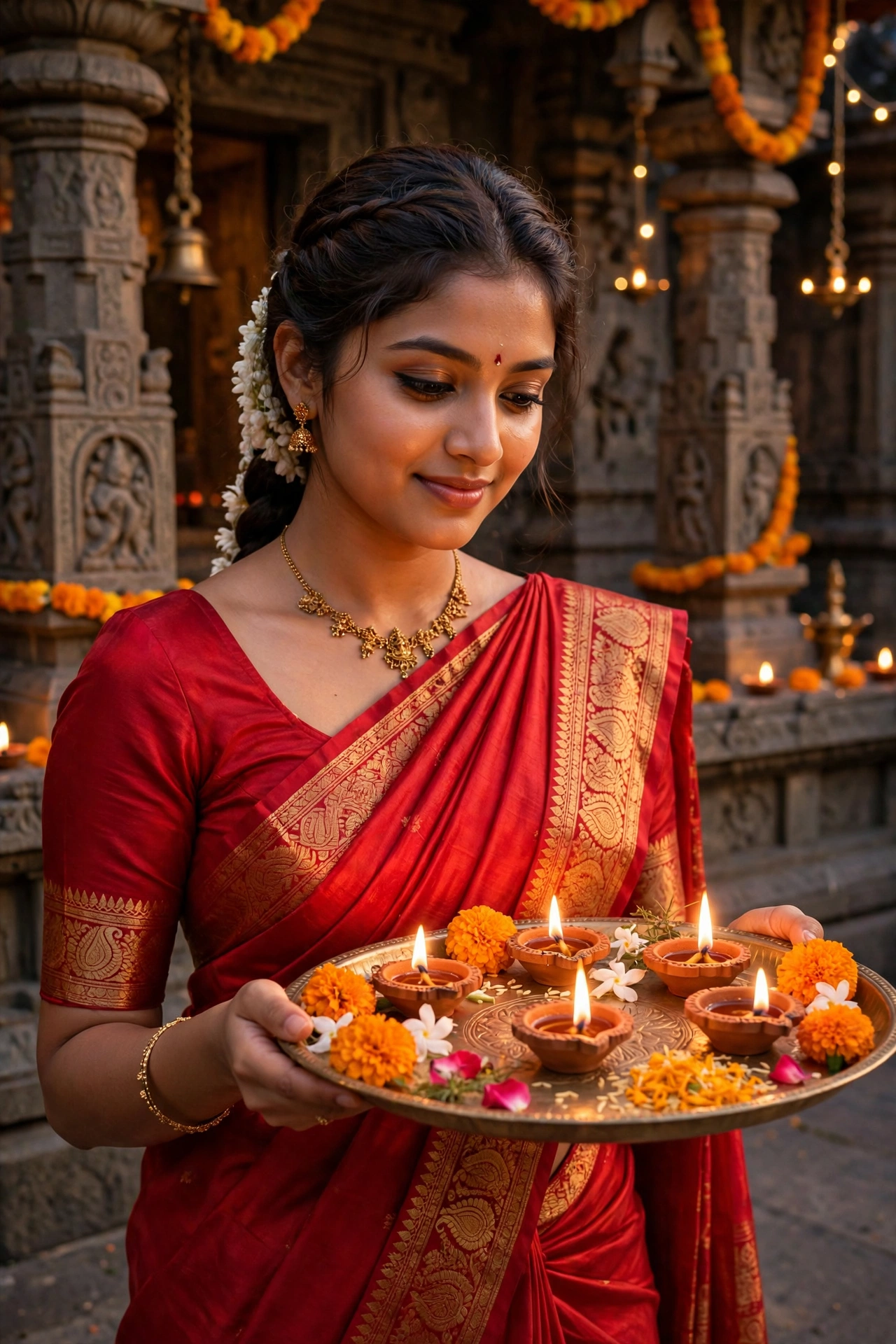 Diwali Red Silk Saree Girl Portrait