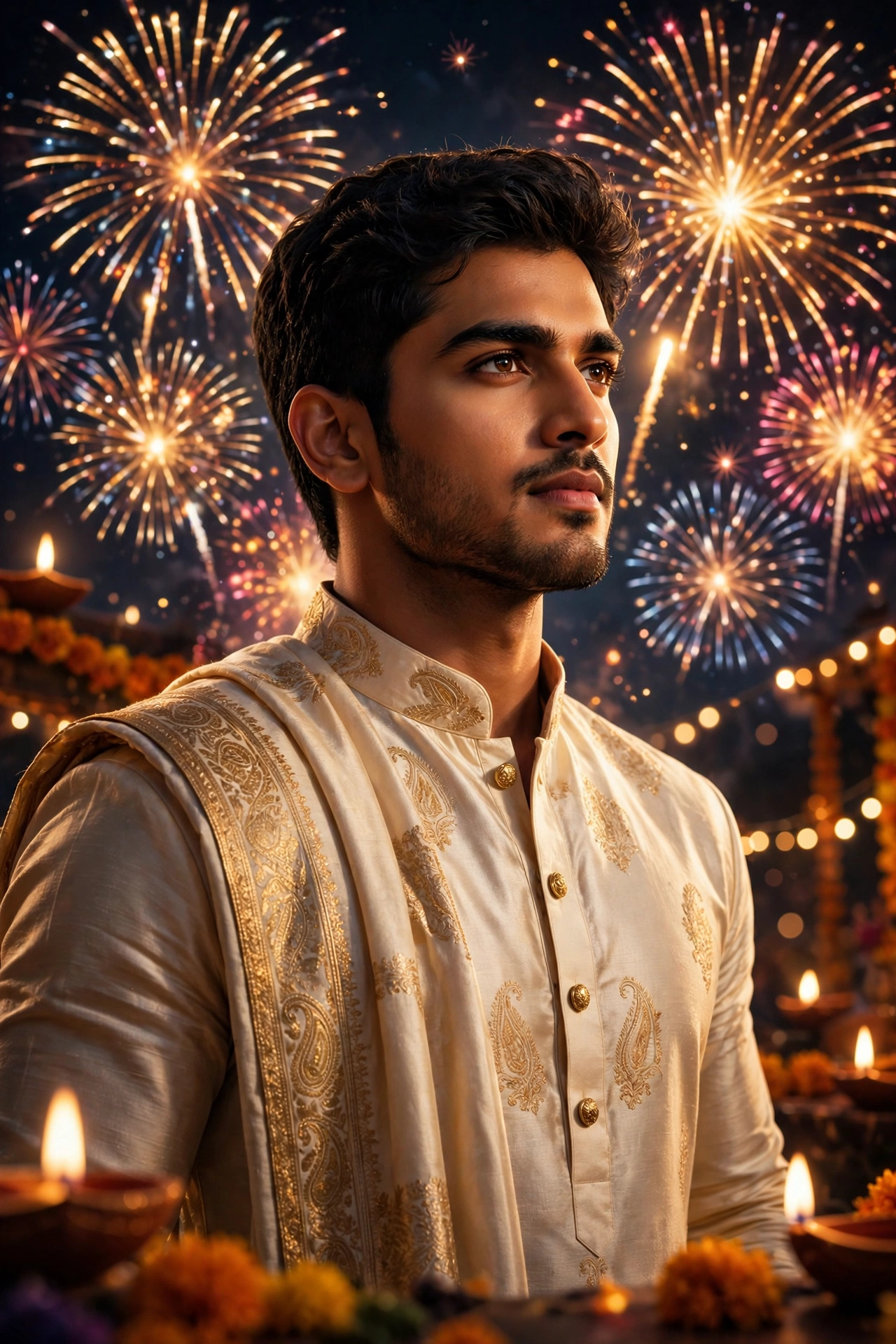 Diwali Cream Silk Kurta Boy Portrait