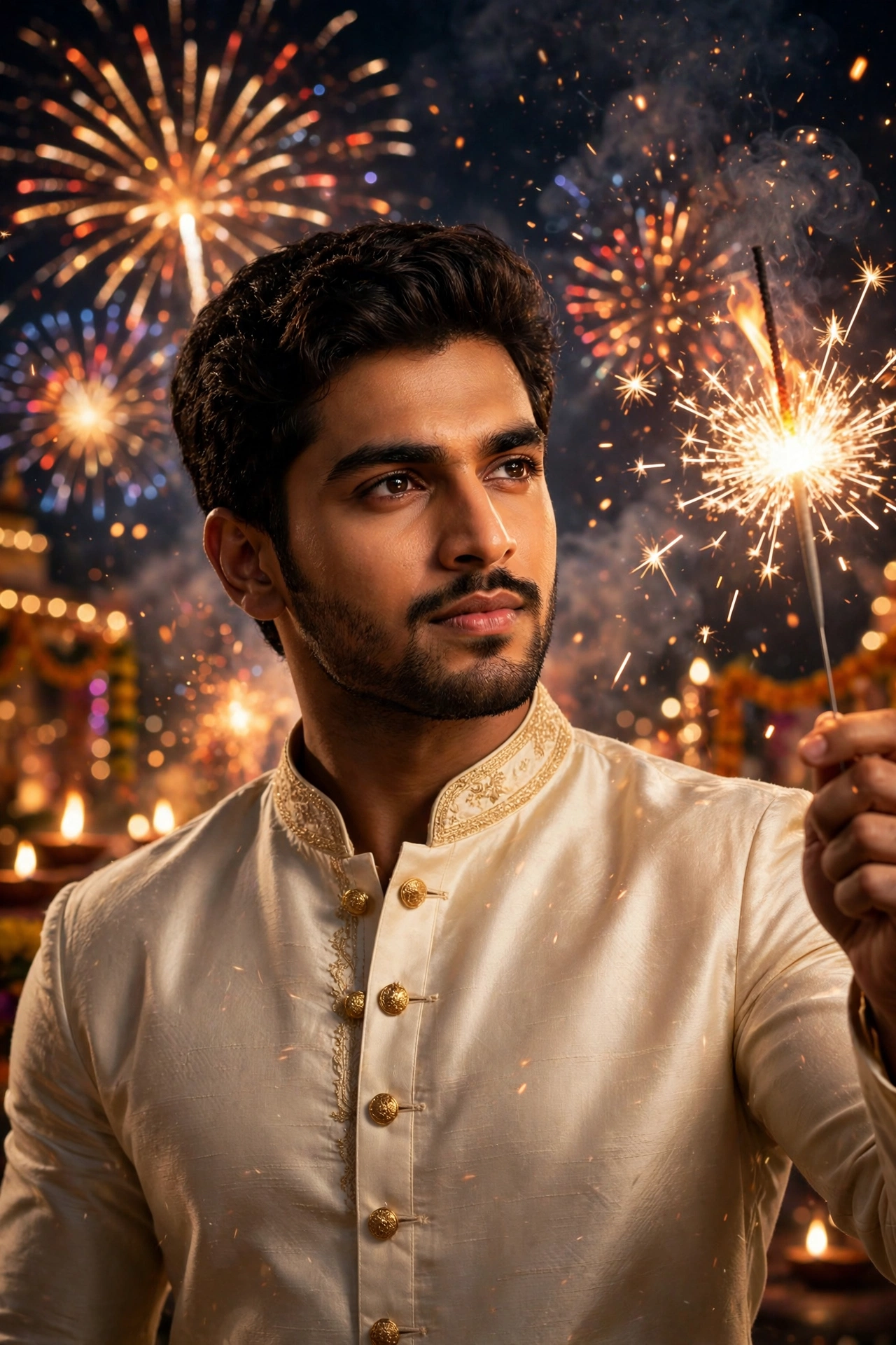 Diwali Cream Silk Kurta Boy Portrait