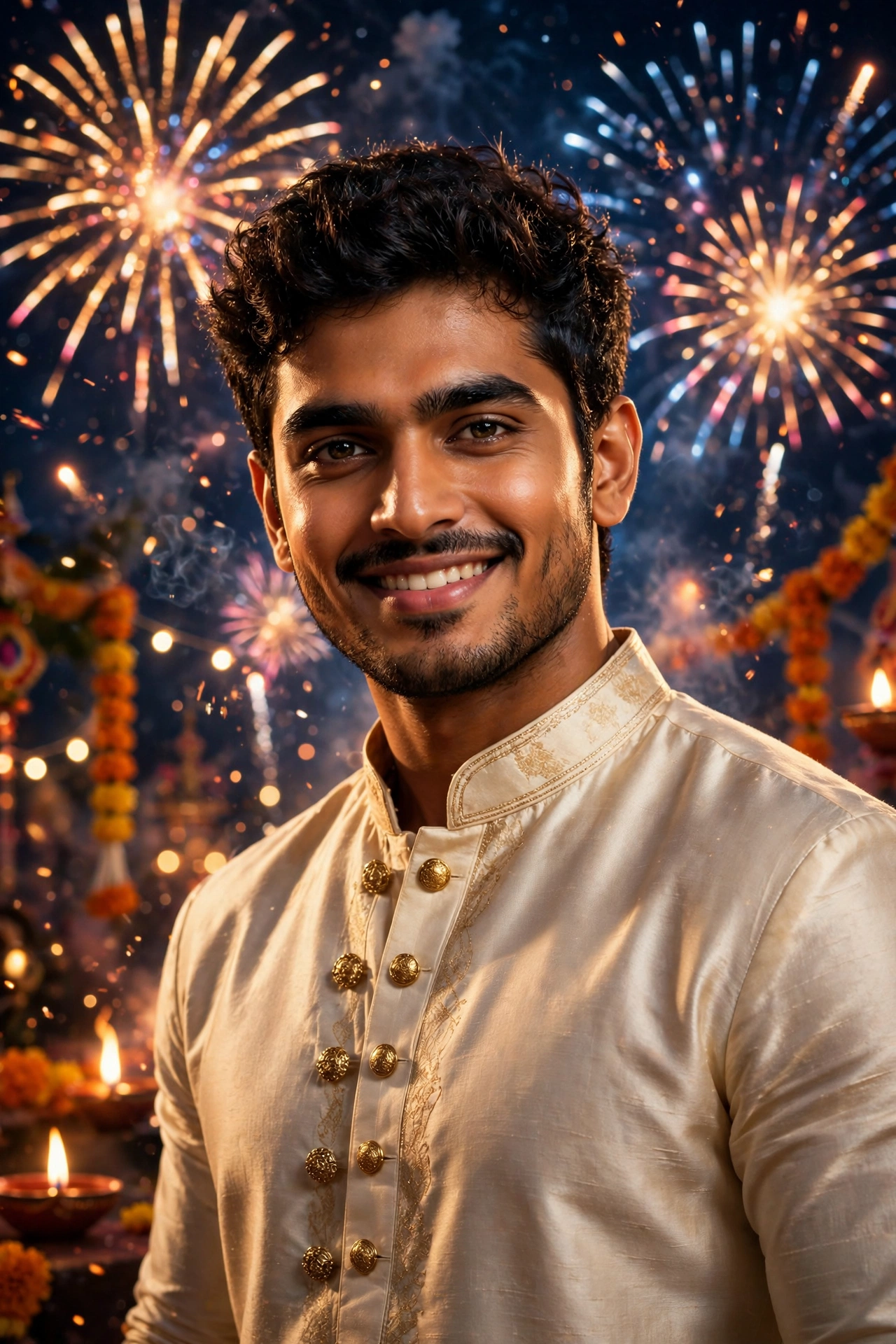 Diwali Cream Silk Kurta Boy Portrait