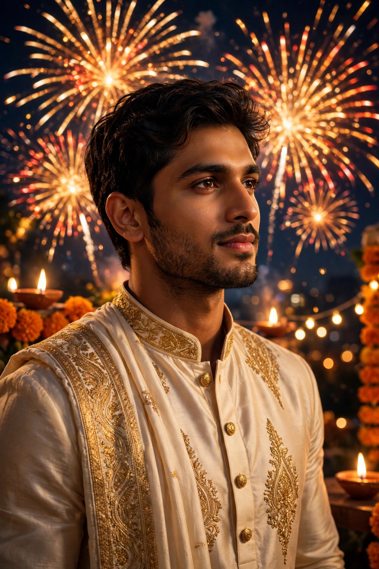 Diwali Cream Silk Kurta Boy Portrait