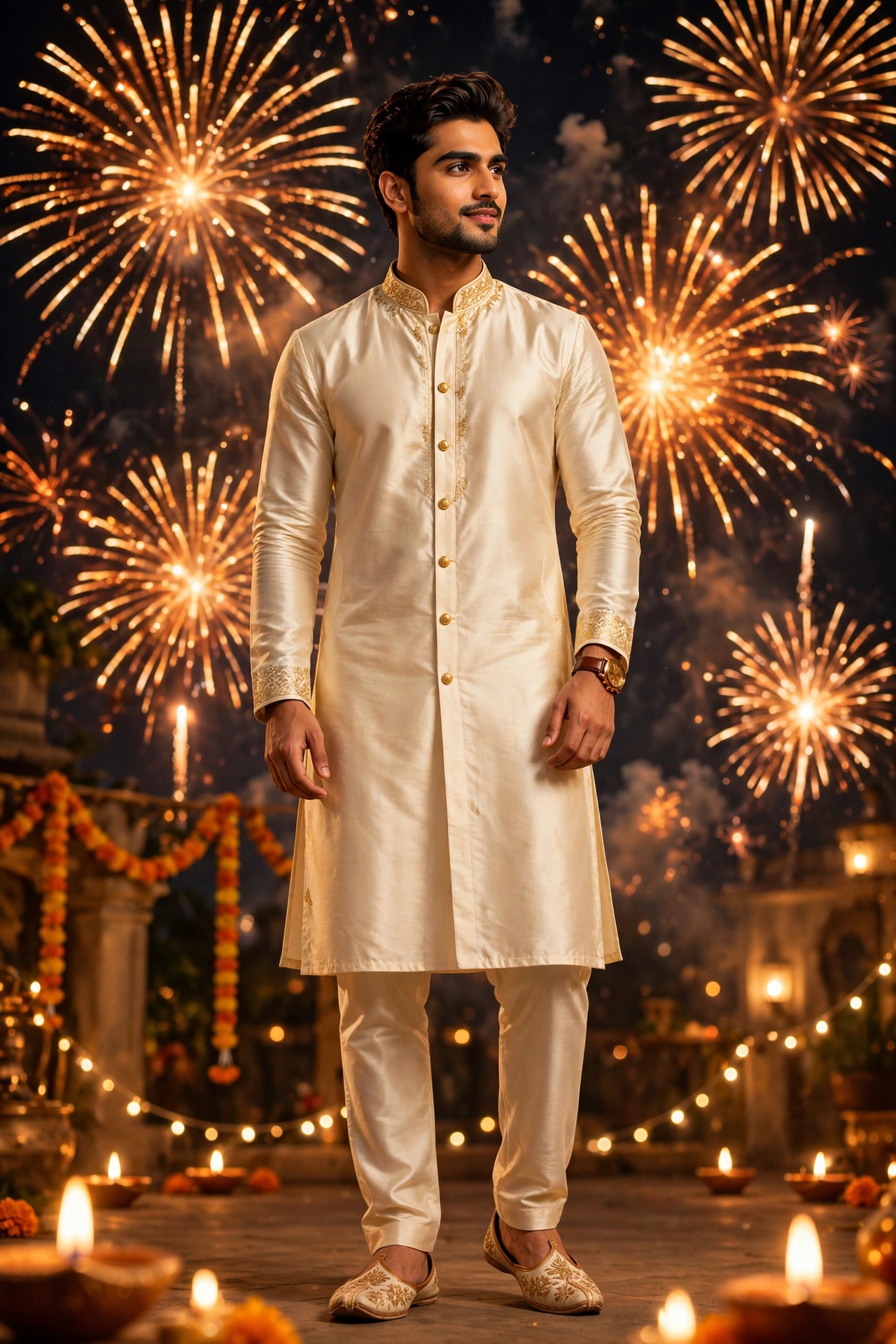 Diwali Cream Silk Kurta Boy Portrait