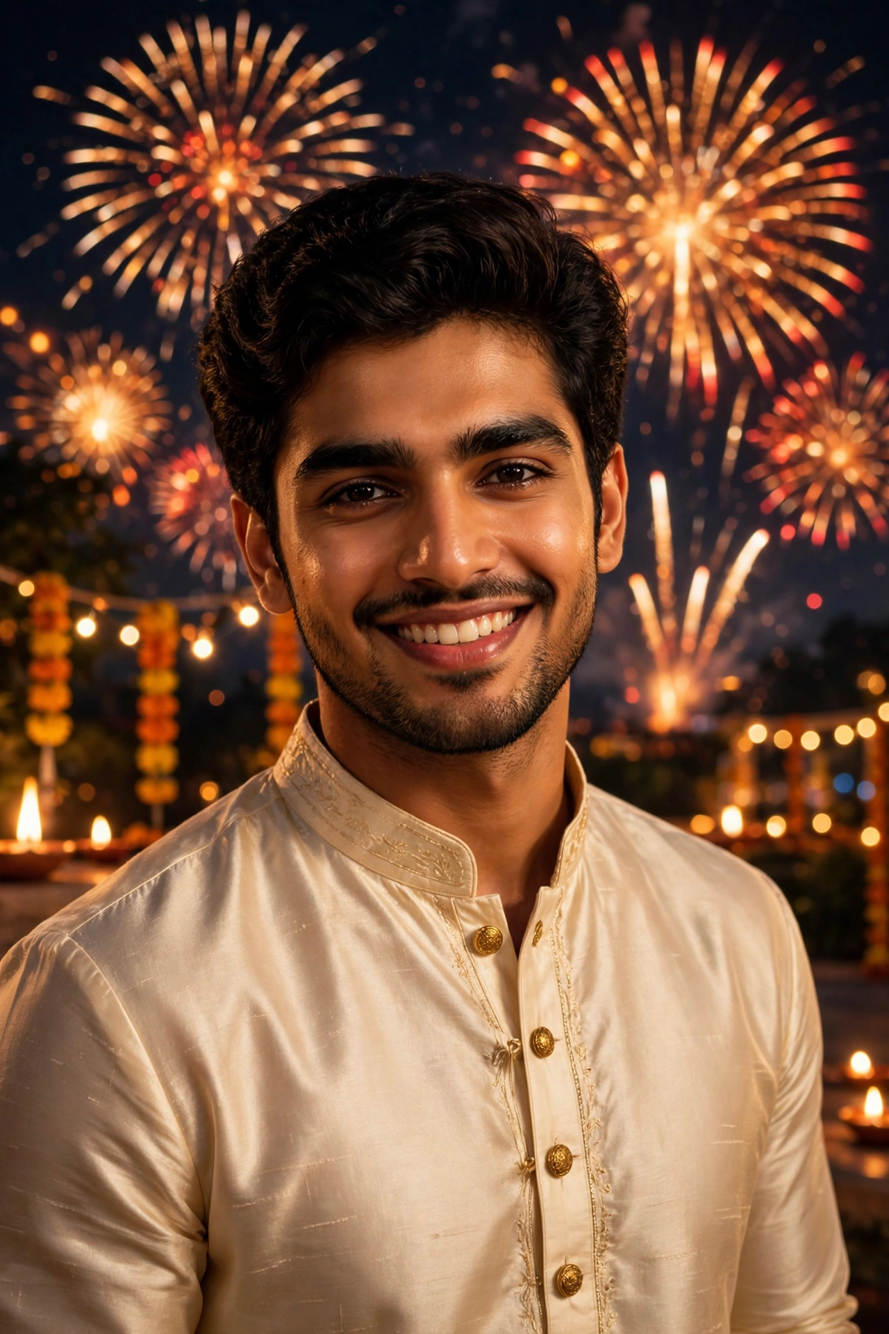 Diwali Cream Silk Kurta Boy Portrait