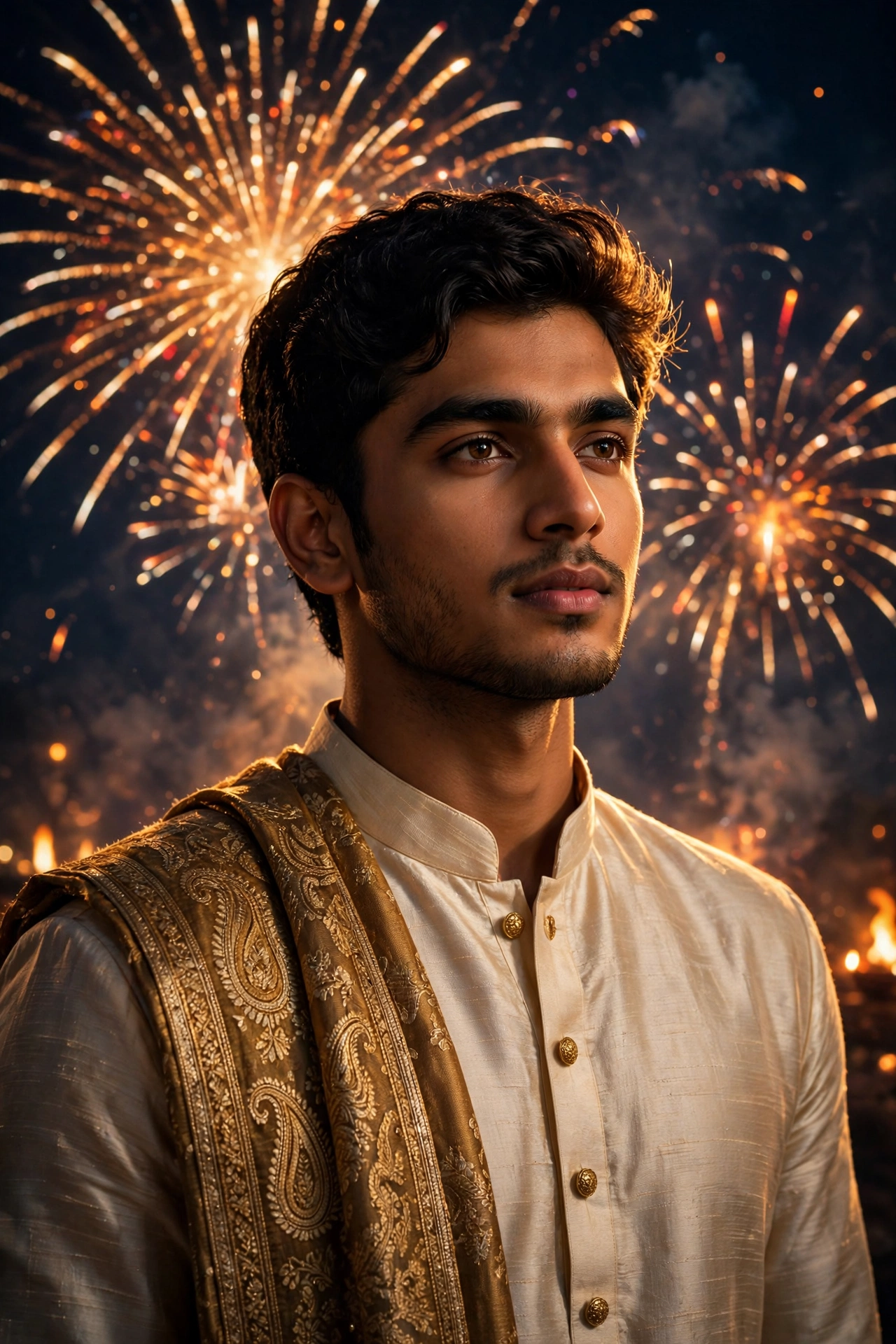 Diwali Cream Silk Kurta Boy Portrait