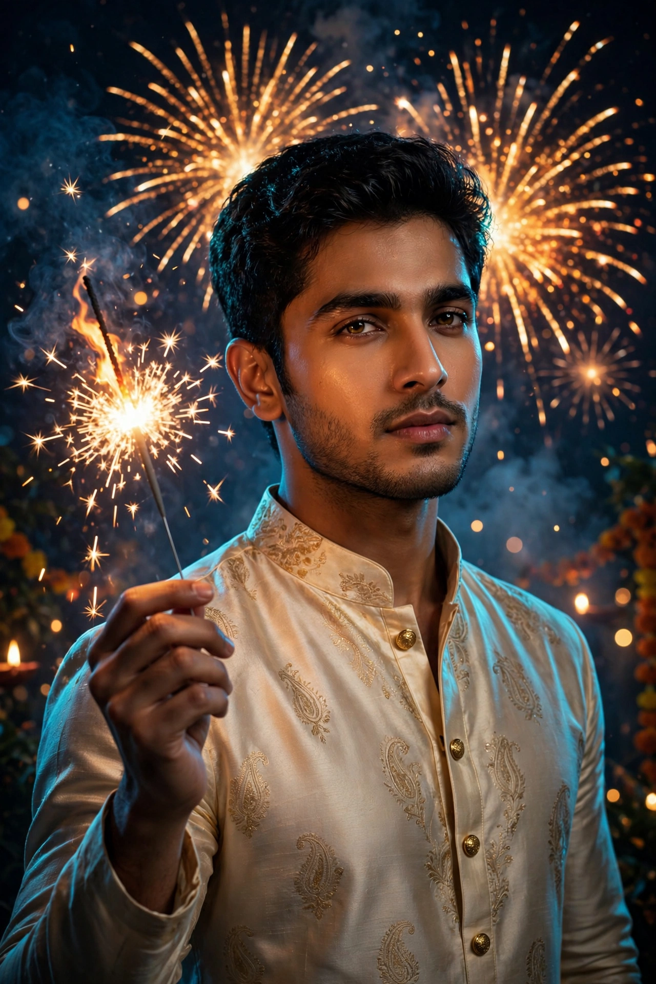 Diwali Cream Silk Kurta Boy Portrait