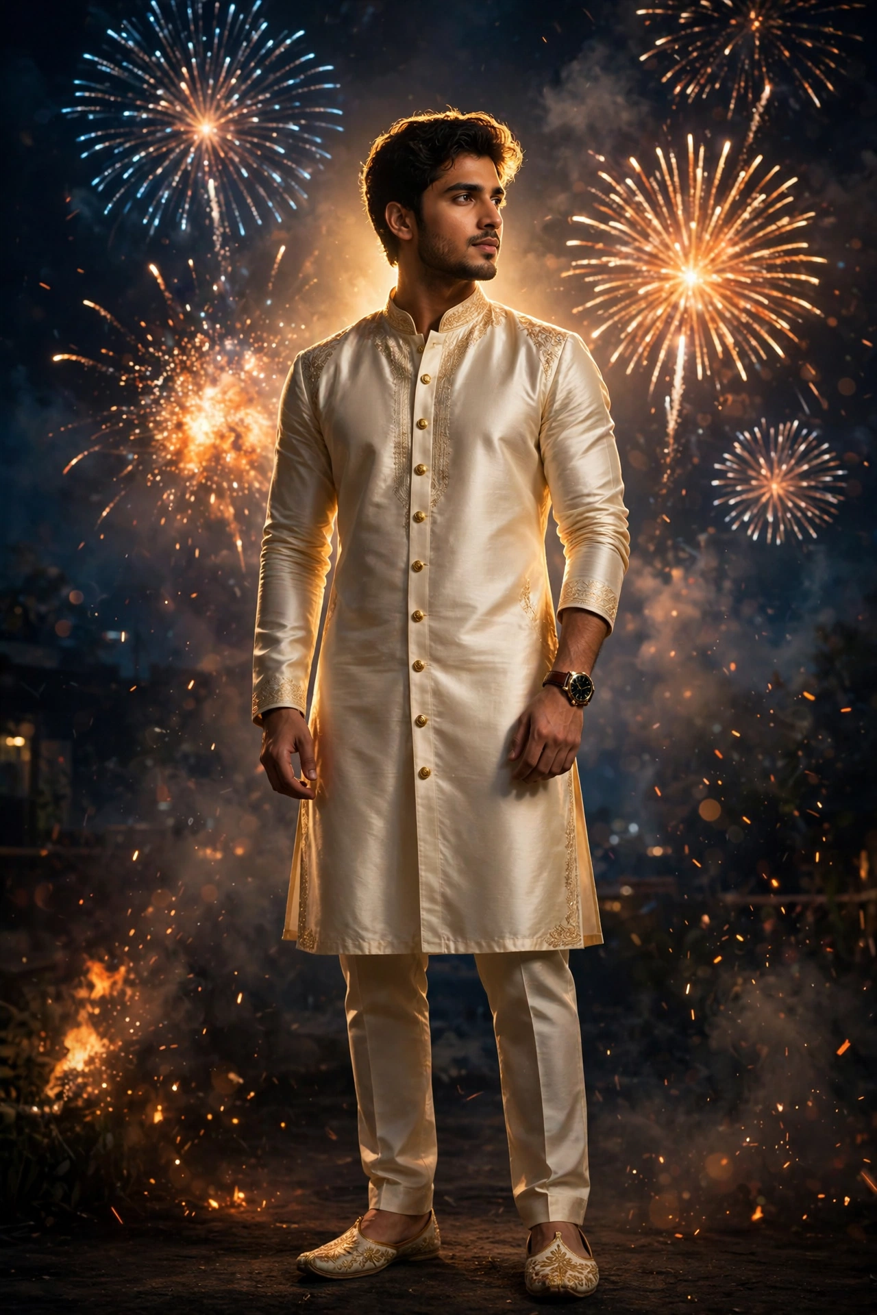 Diwali Cream Silk Kurta Boy Portrait
