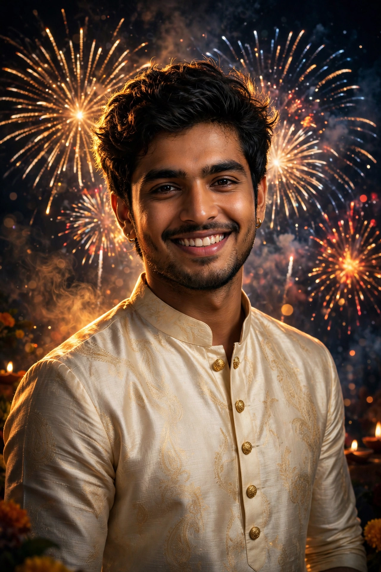 Diwali Cream Silk Kurta Boy Portrait