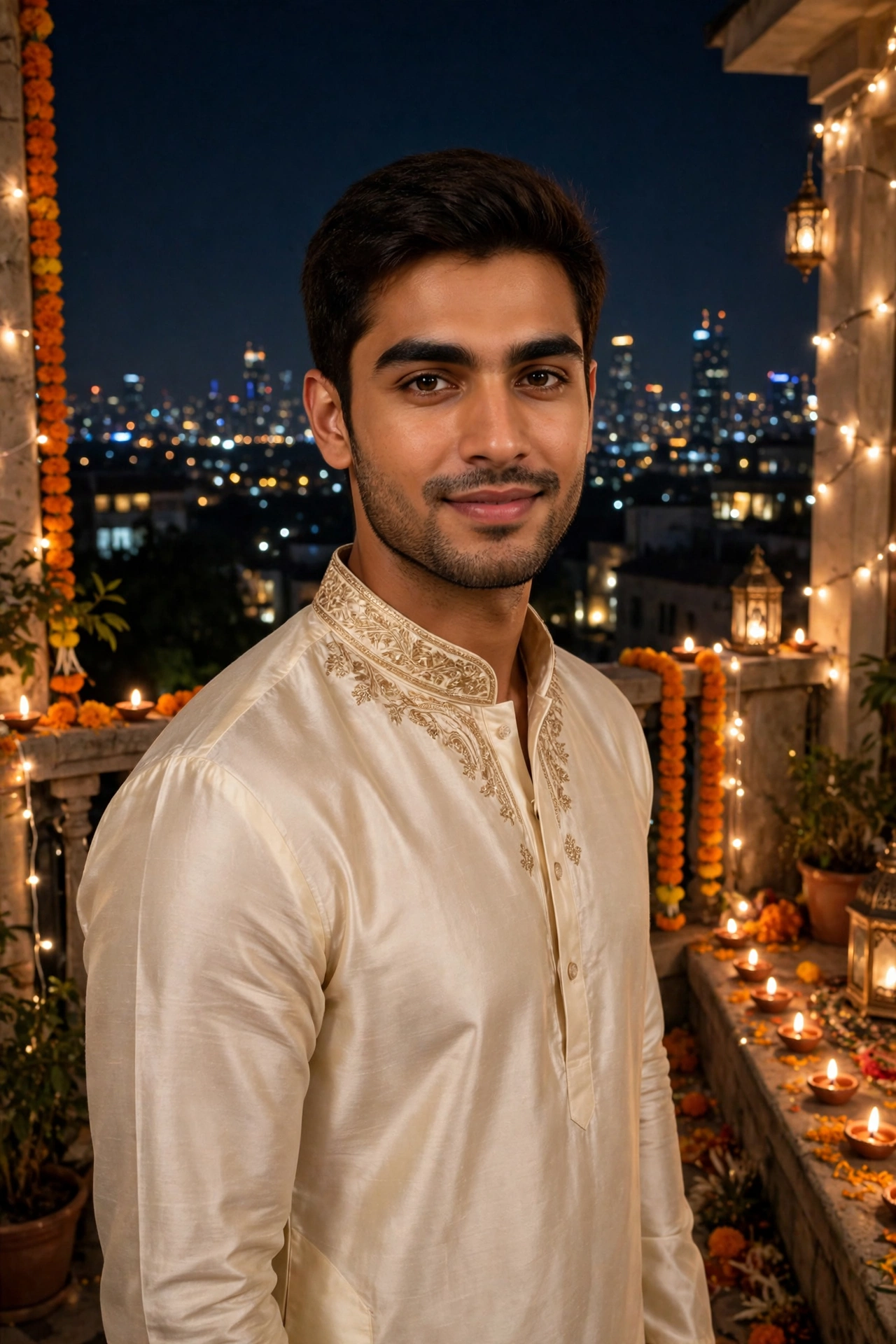 Diwali Cream Silk Kurta Boy Portrait