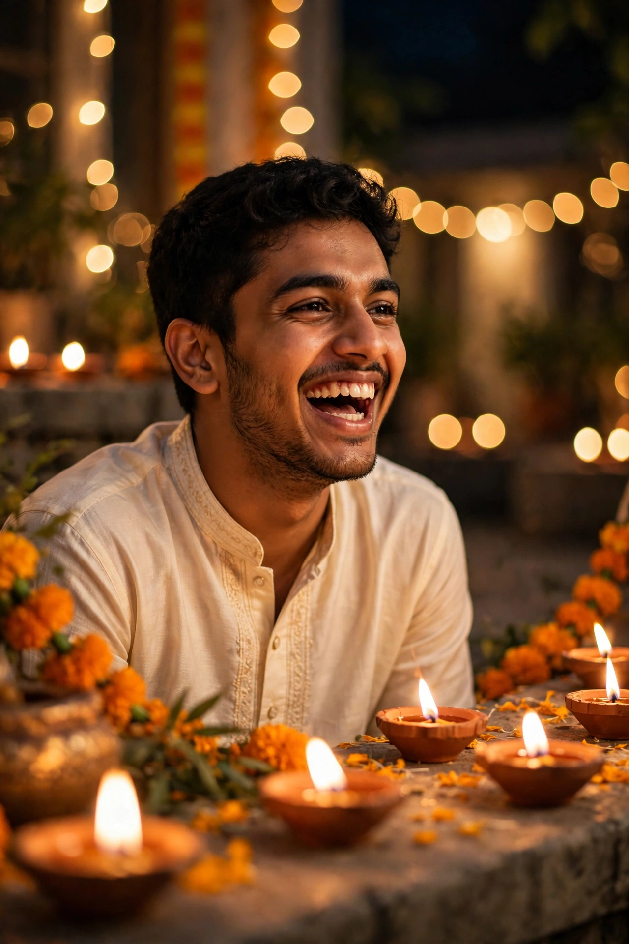 Diwali Cream Silk Kurta Boy Portrait