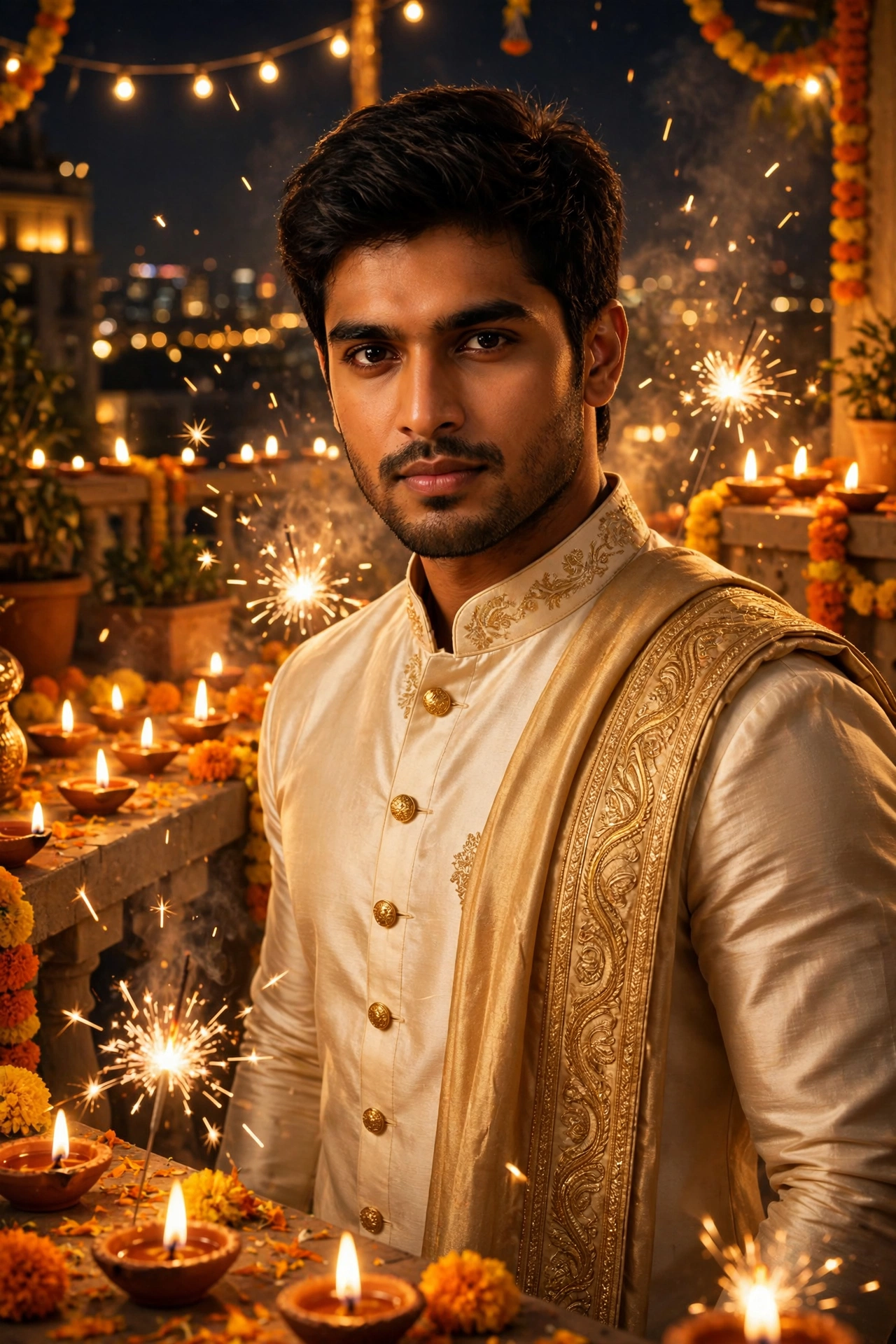 Diwali Cream Silk Kurta Boy Portrait