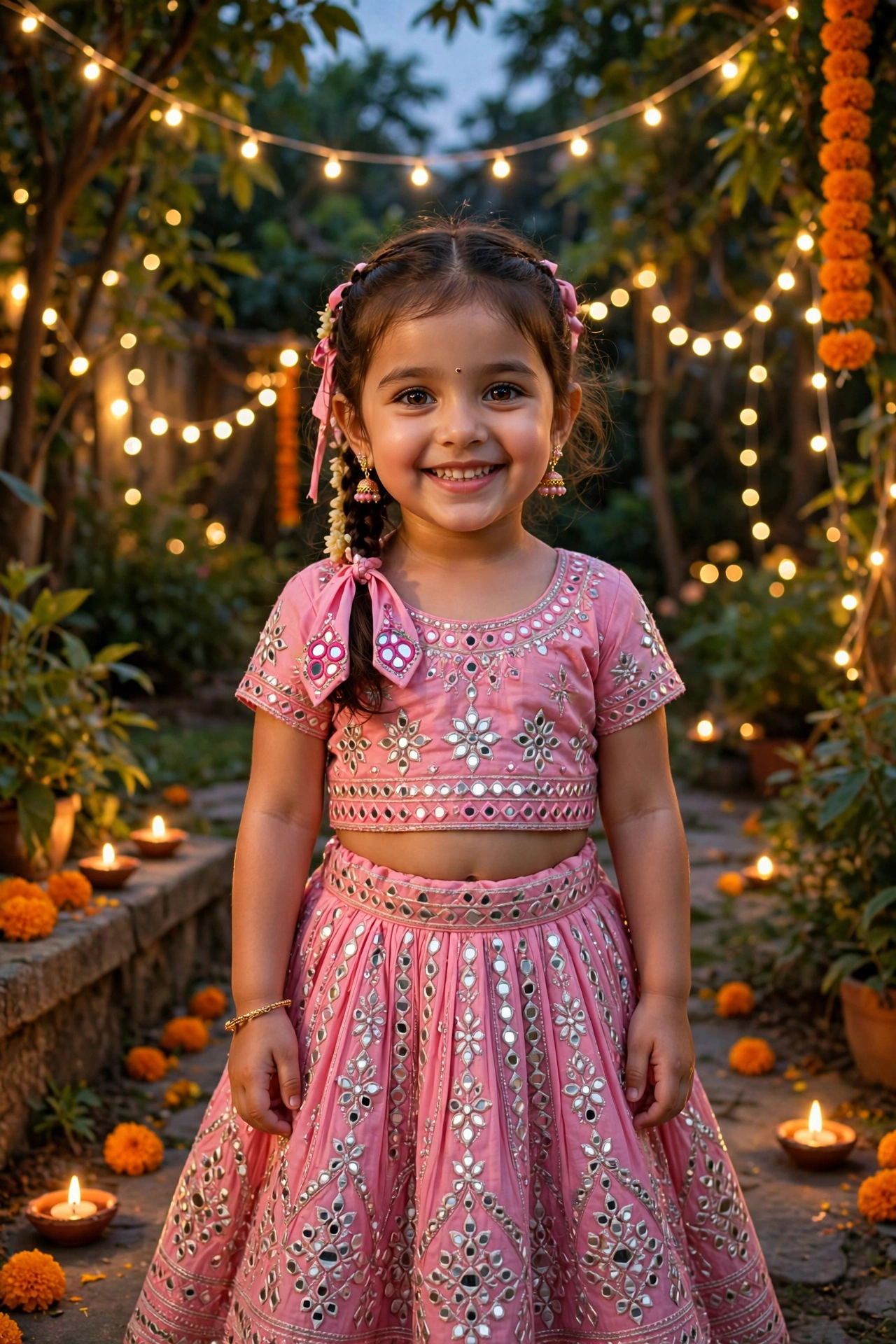 Diwali Kid Portrait Pink Lehenga