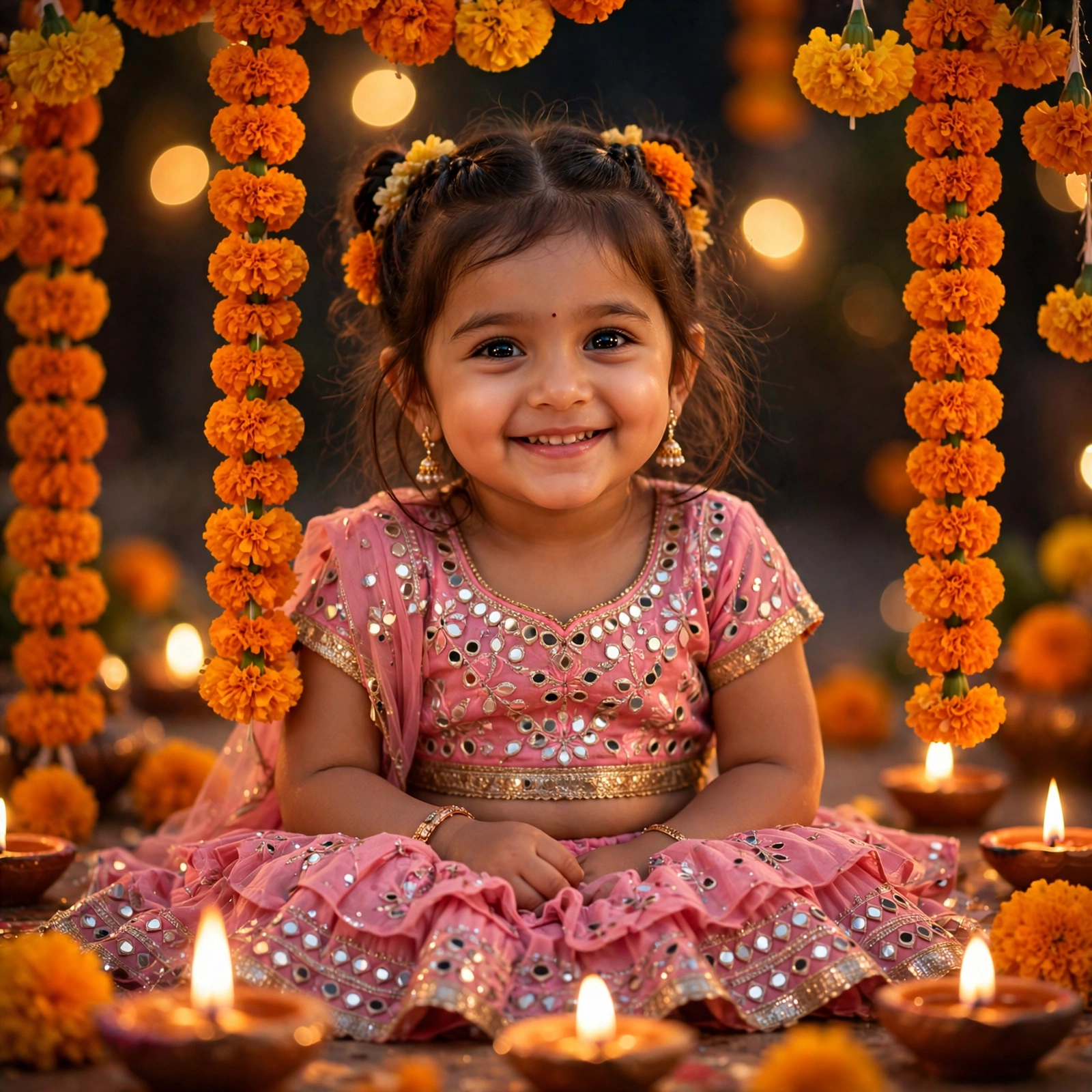 Diwali Kid Portrait Pink Lehenga