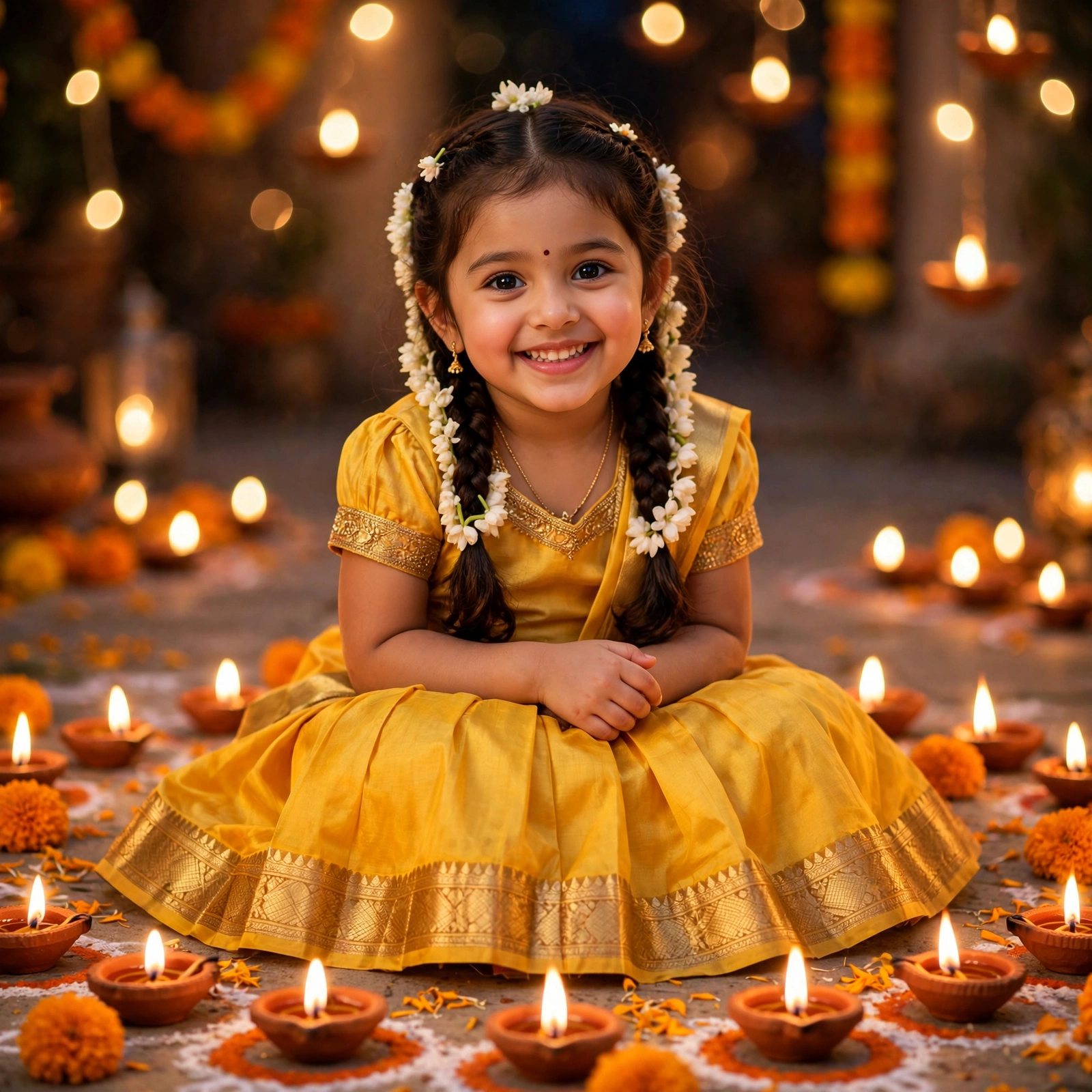 Diwali Kid Portrait Yellow Pavada