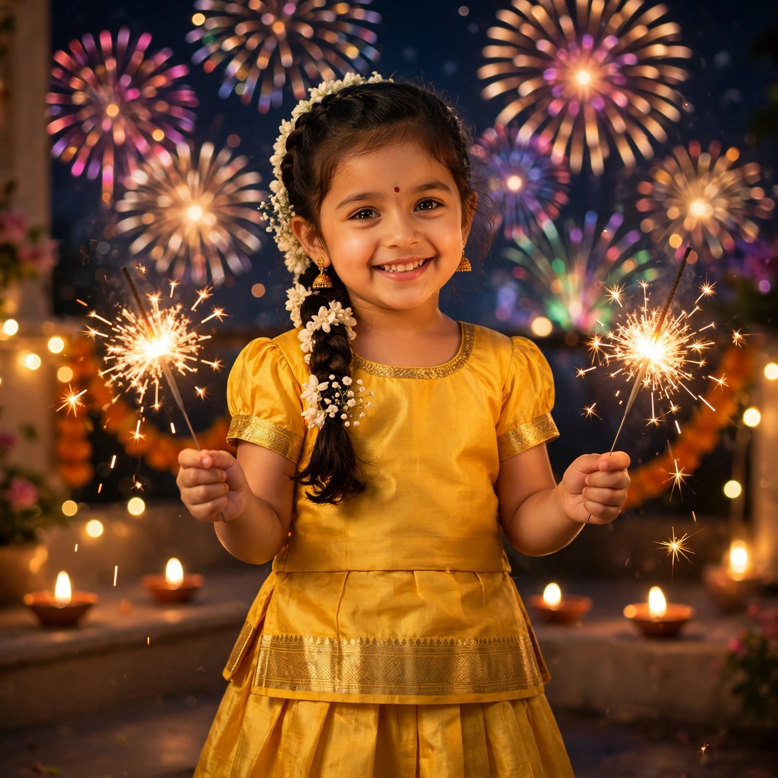 Diwali Kid Portrait Yellow Pavada