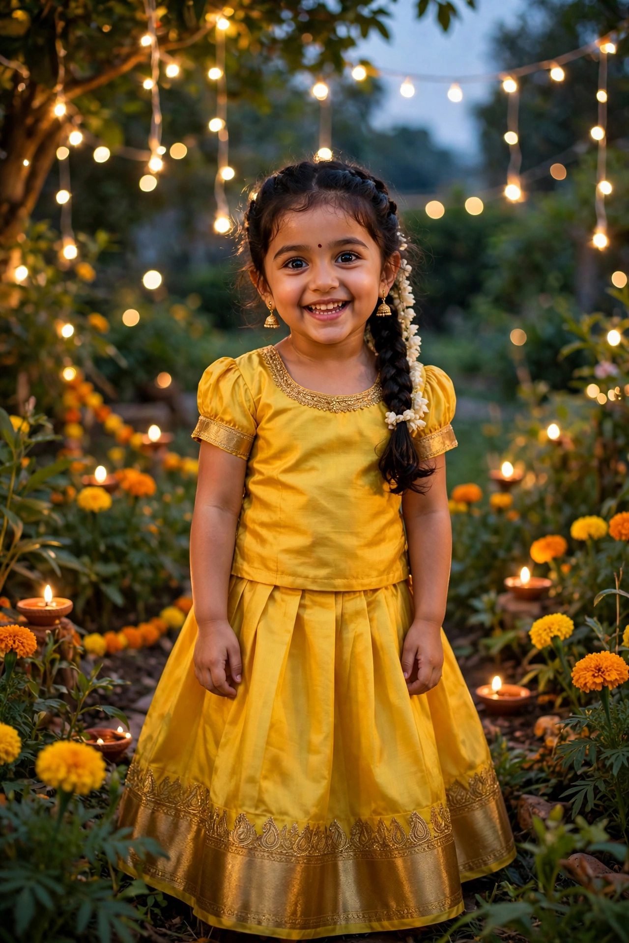 Diwali Kid Portrait Yellow Pavada