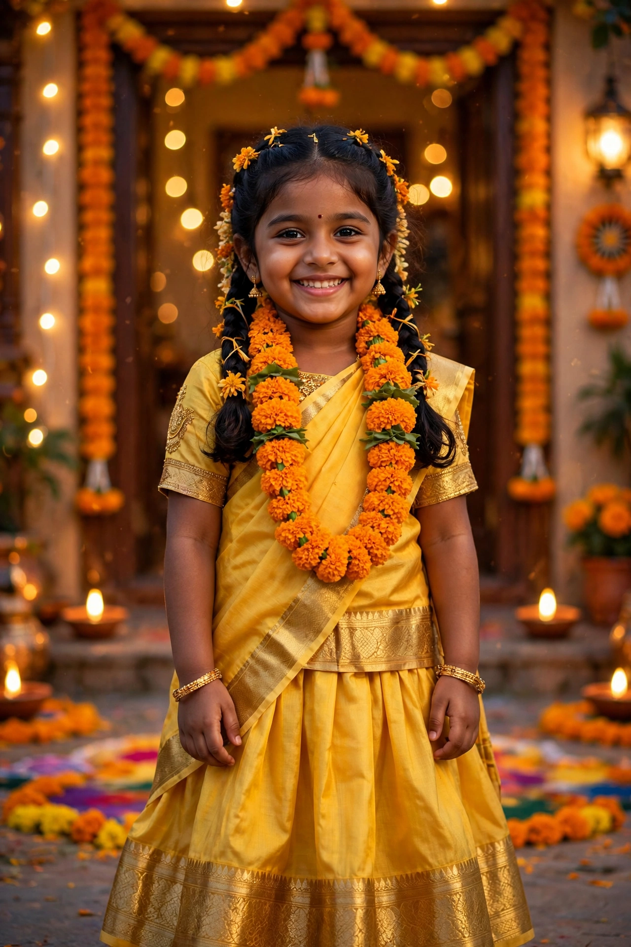 Diwali Kid Portrait Yellow Pavada