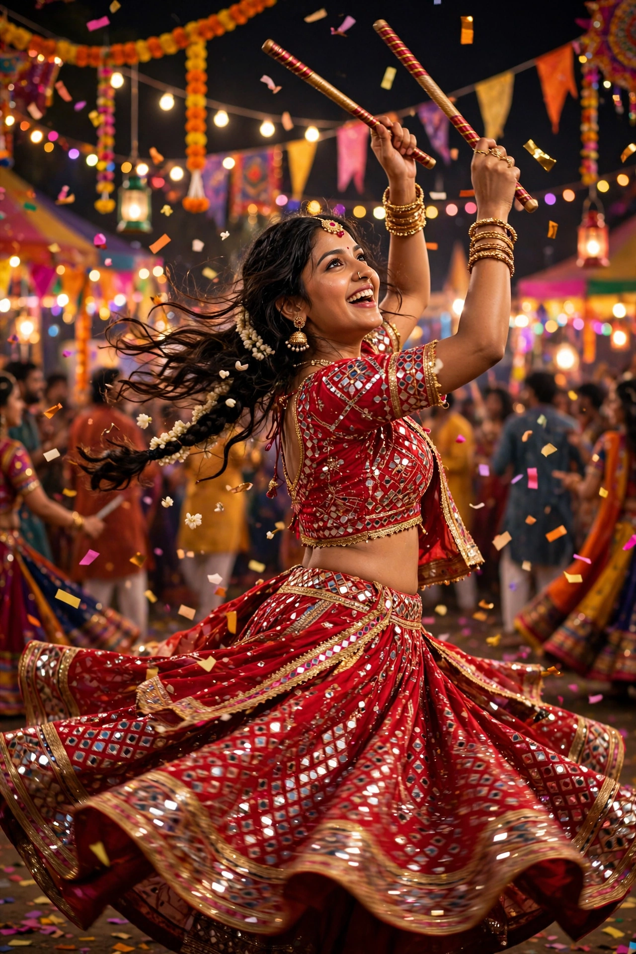 Navratri Vibrant Red Chaniya Choli Portrait