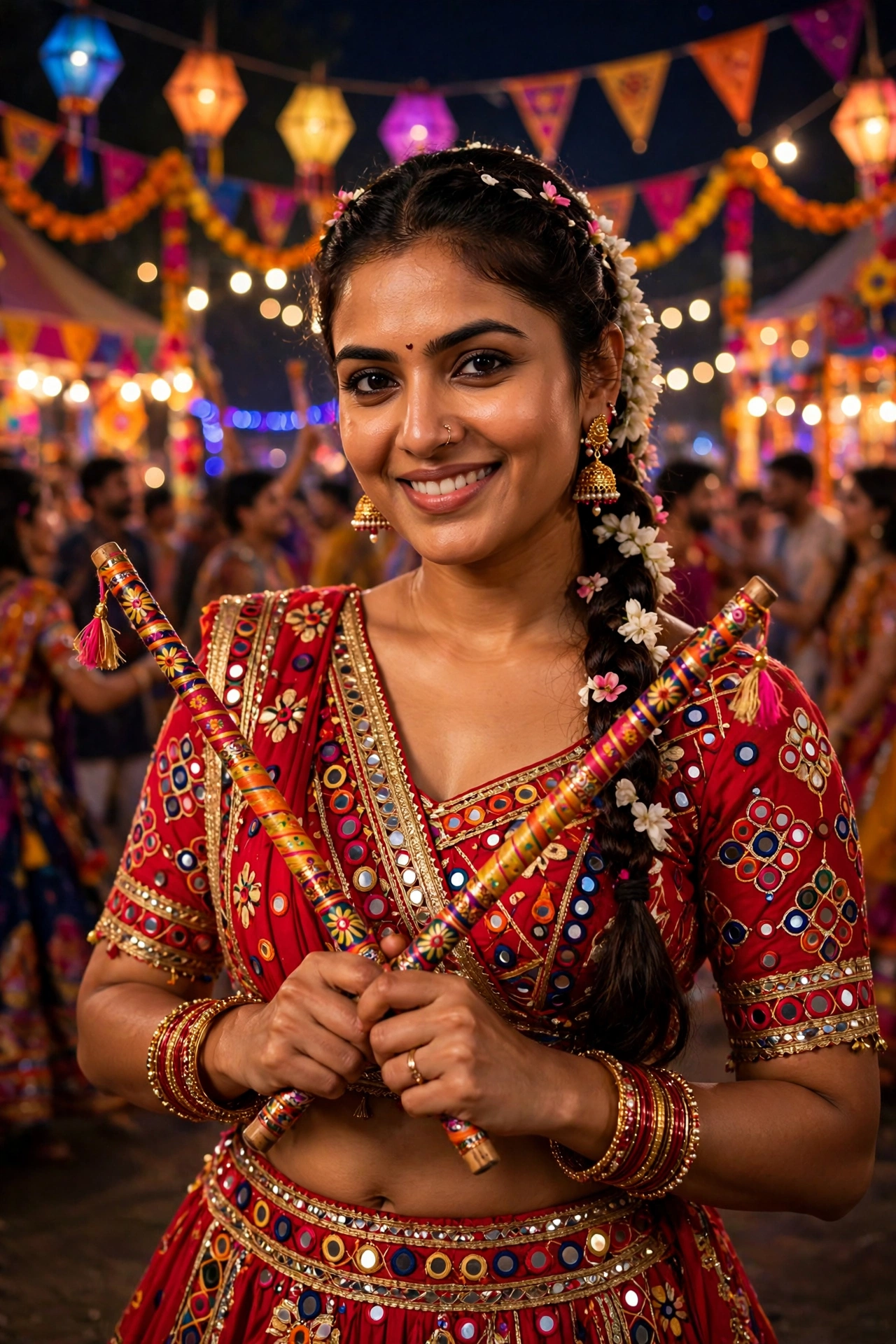 Navratri Vibrant Red Chaniya Choli Portrait