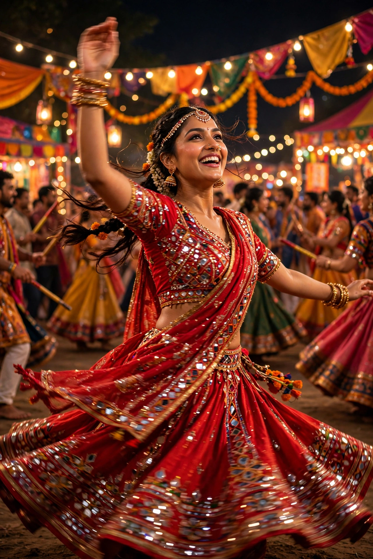 Navratri Vibrant Red Chaniya Choli Portrait