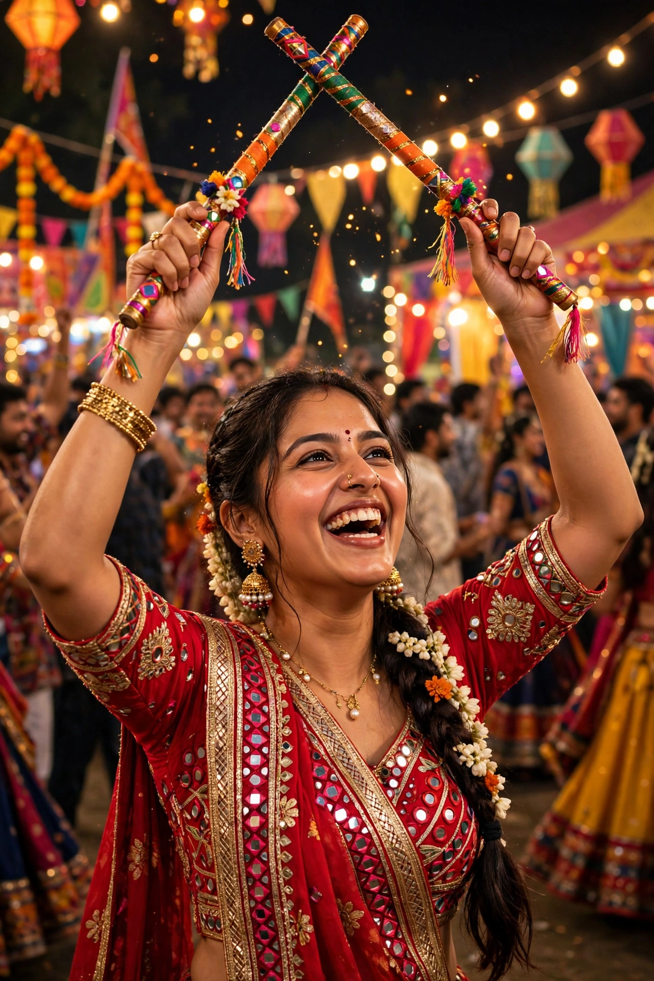 Navratri Vibrant Red Chaniya Choli Portrait