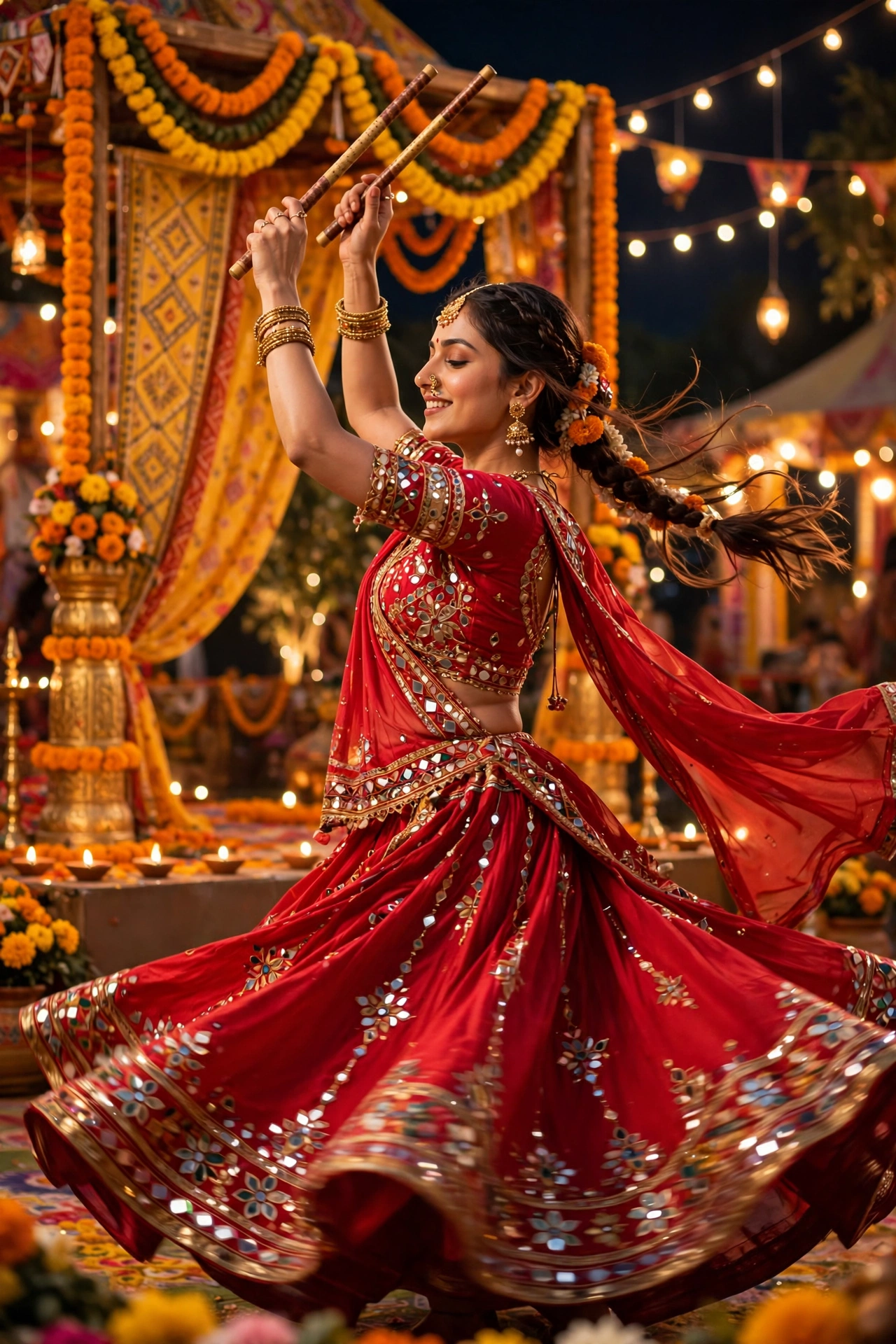 Navratri Vibrant Red Chaniya Choli Portrait