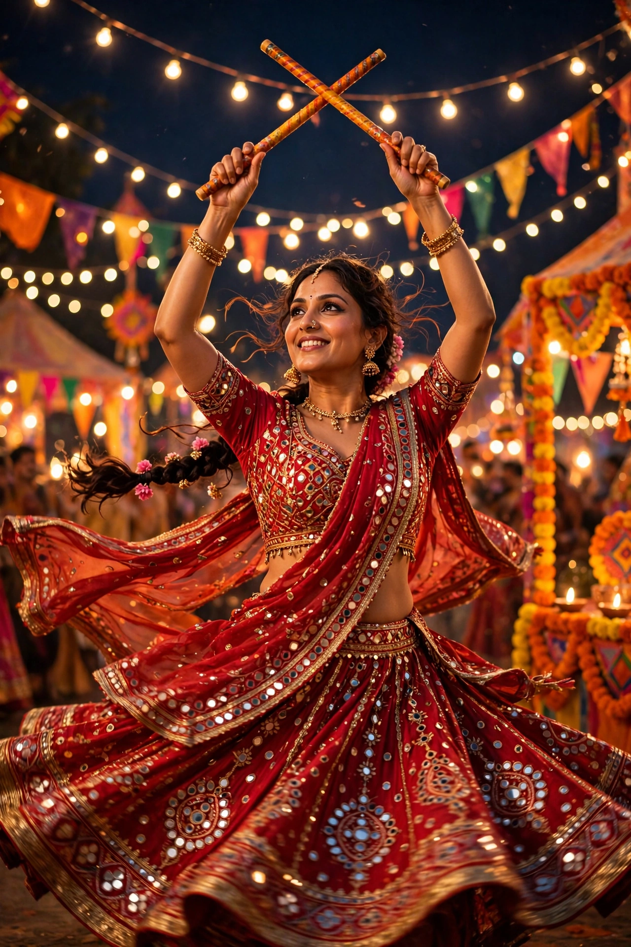Navratri Vibrant Red Chaniya Choli Portrait