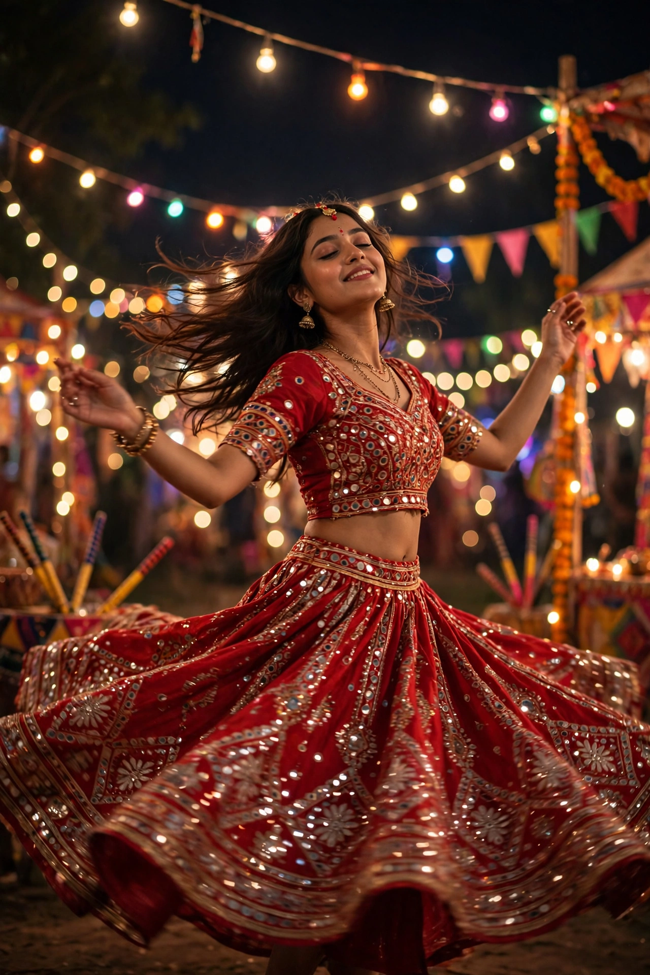 Navratri Vibrant Red Chaniya Choli Portrait