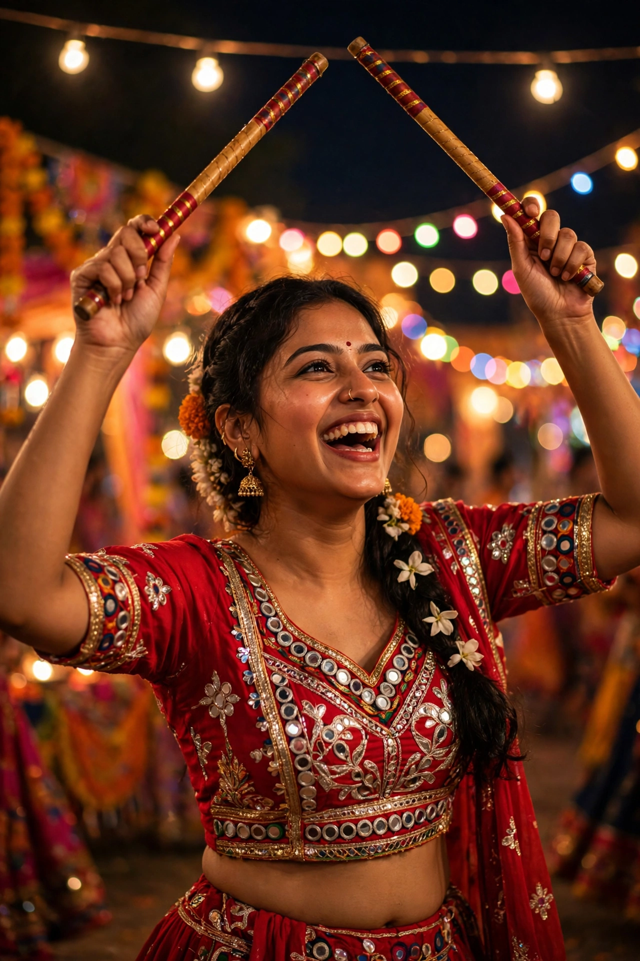 Navratri Vibrant Red Chaniya Choli Portrait