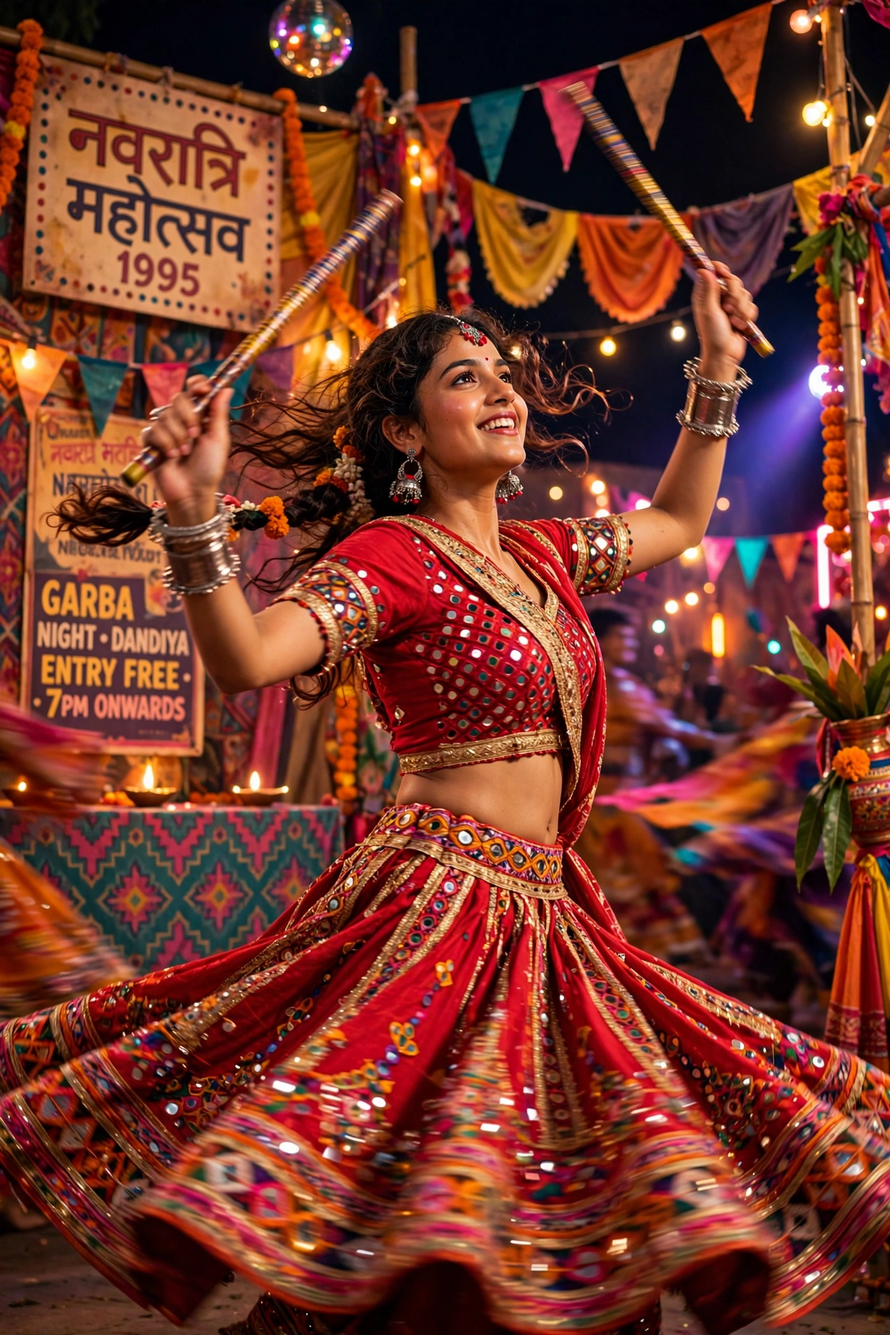 Navratri Vibrant Red Chaniya Choli Portrait