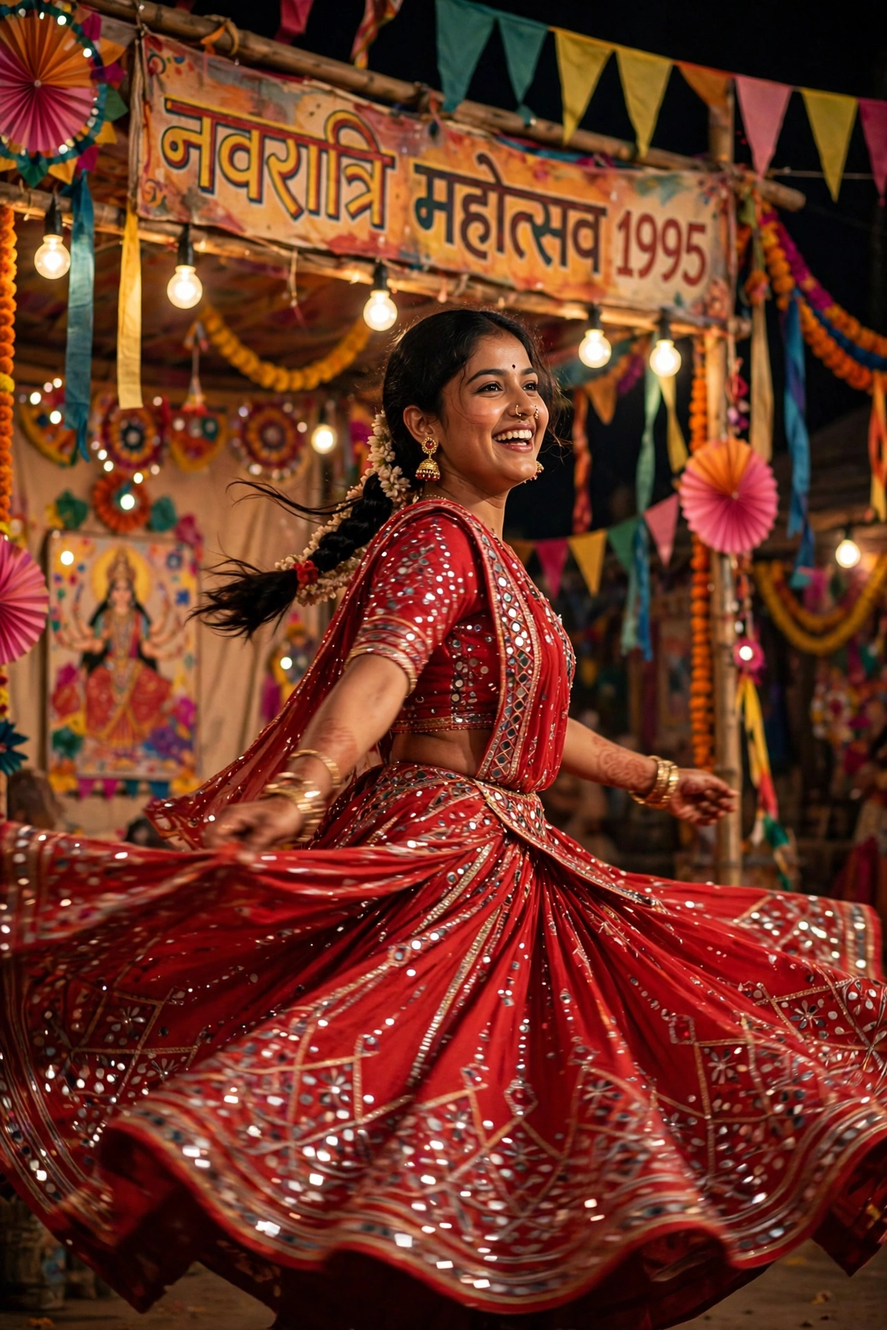 Navratri Vibrant Red Chaniya Choli Portrait