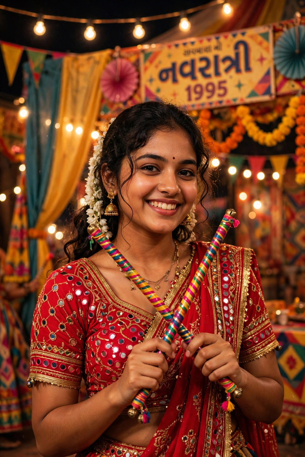 Navratri Vibrant Red Chaniya Choli Portrait