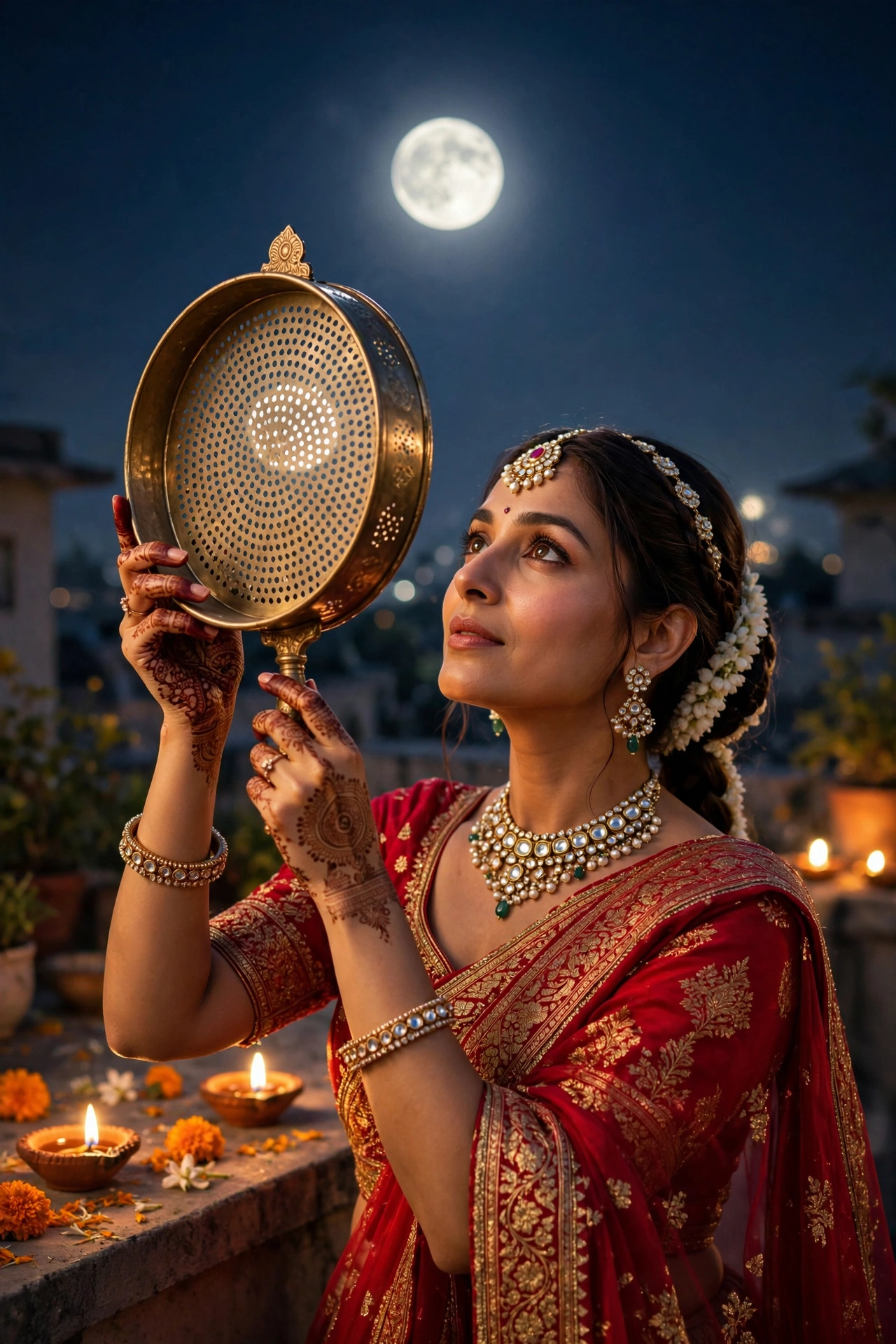 Karva Chauth Crimson Lehenga Portrait