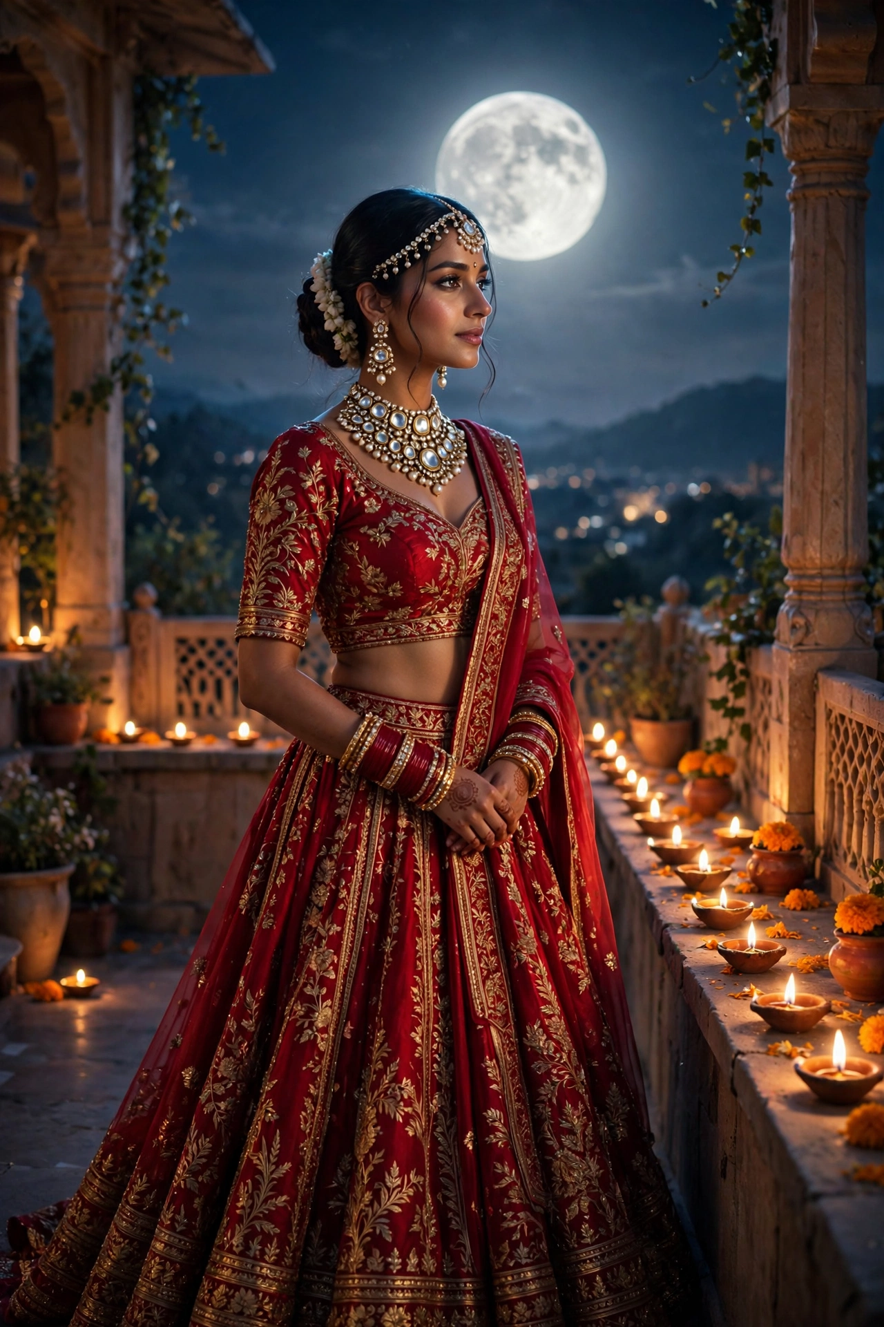 Karva Chauth Crimson Lehenga Portrait