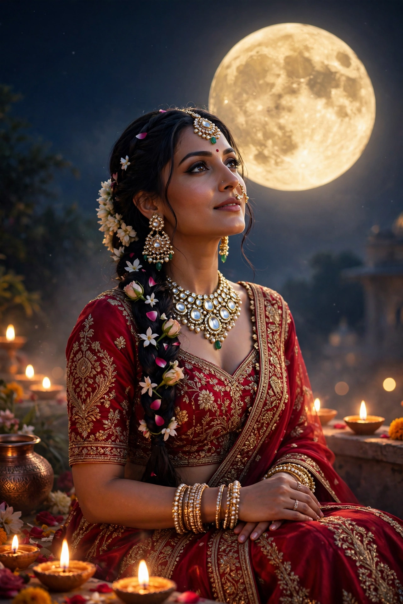 Karva Chauth Crimson Lehenga Portrait