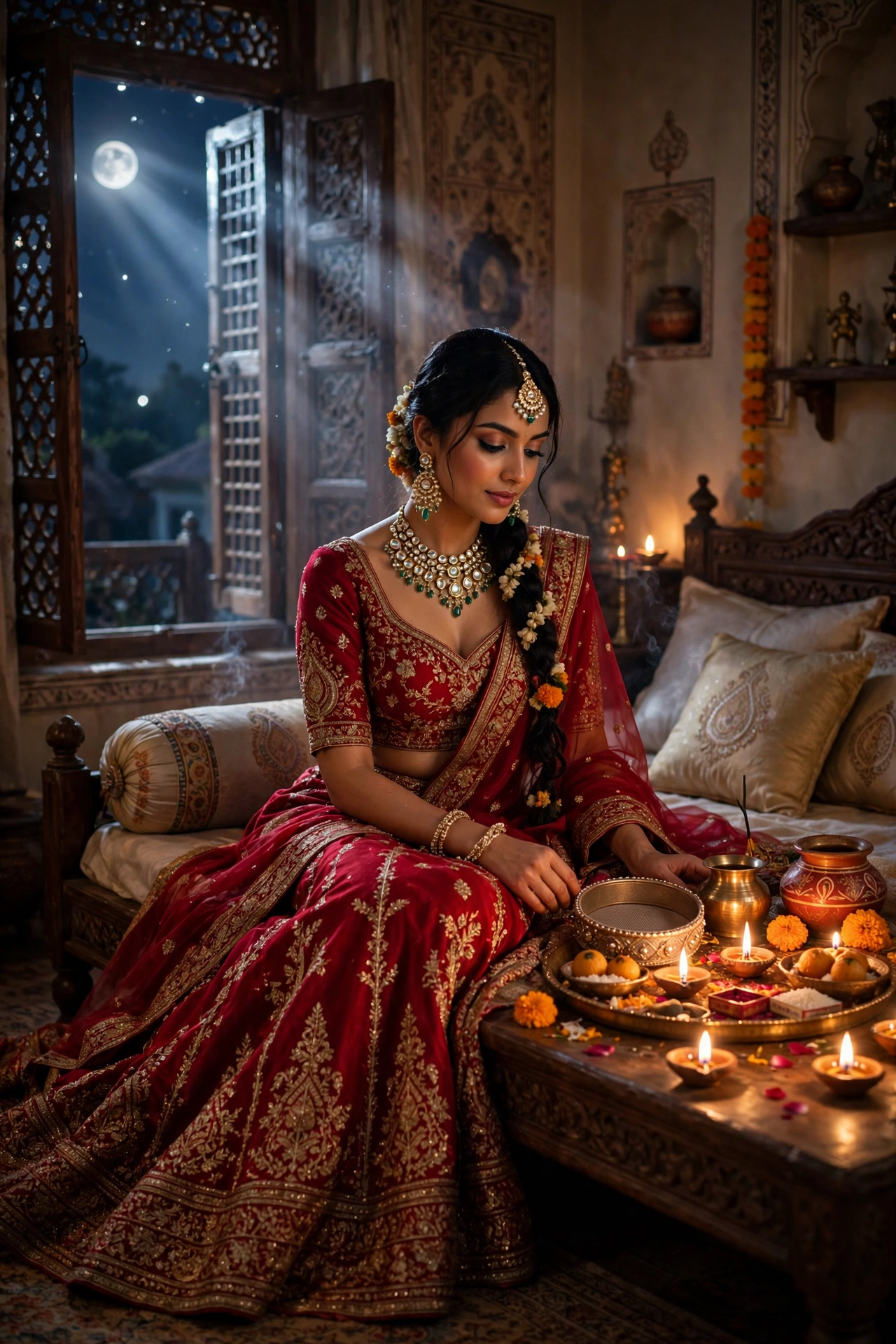 Karva Chauth Crimson Lehenga Portrait
