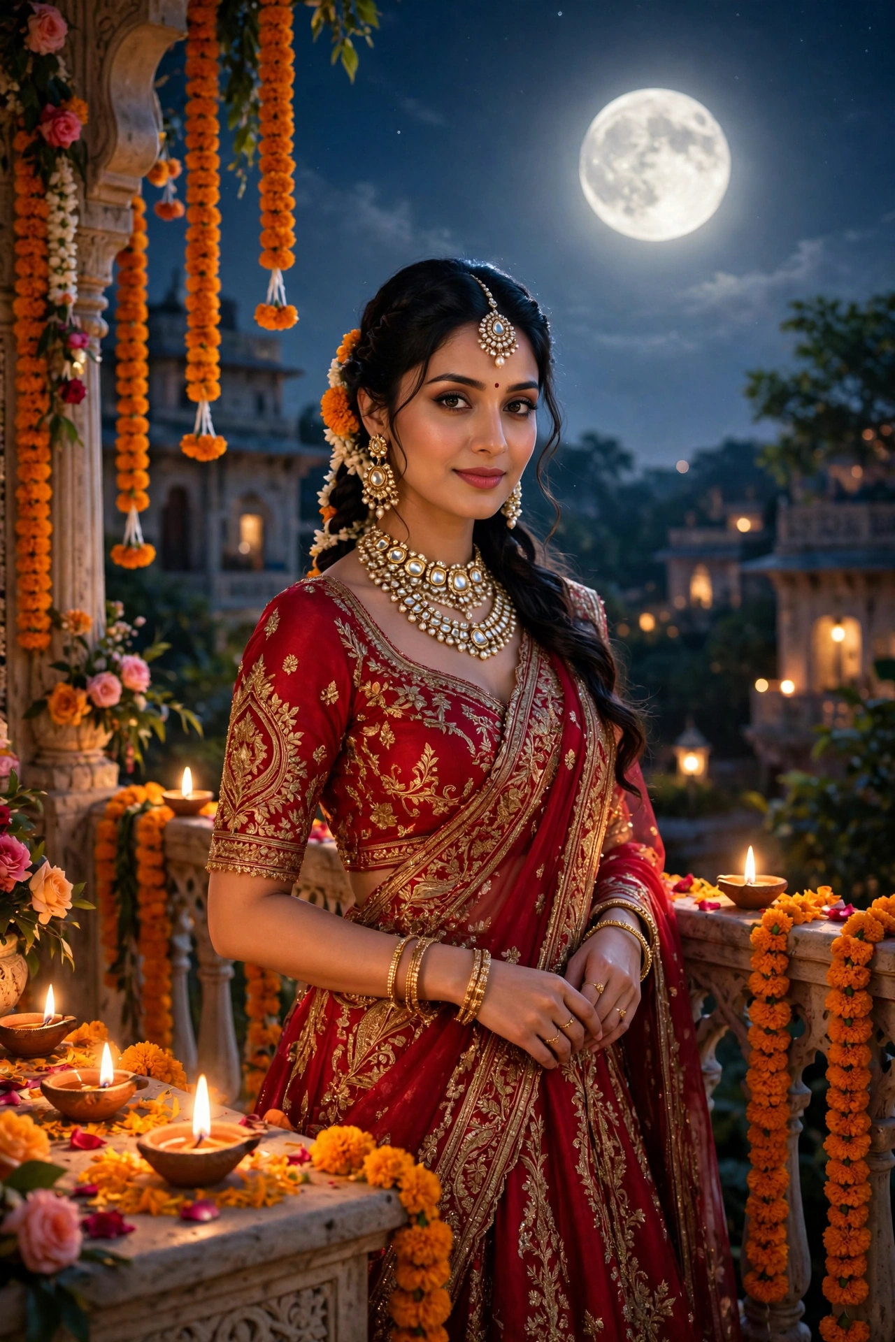 Karva Chauth Crimson Lehenga Portrait