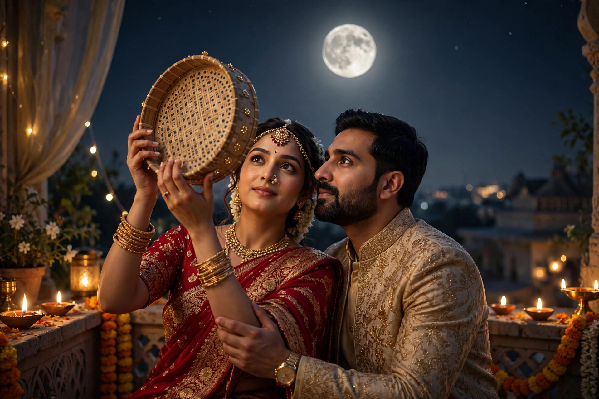 Karva Chauth Couple Couple Chalni Moon 1