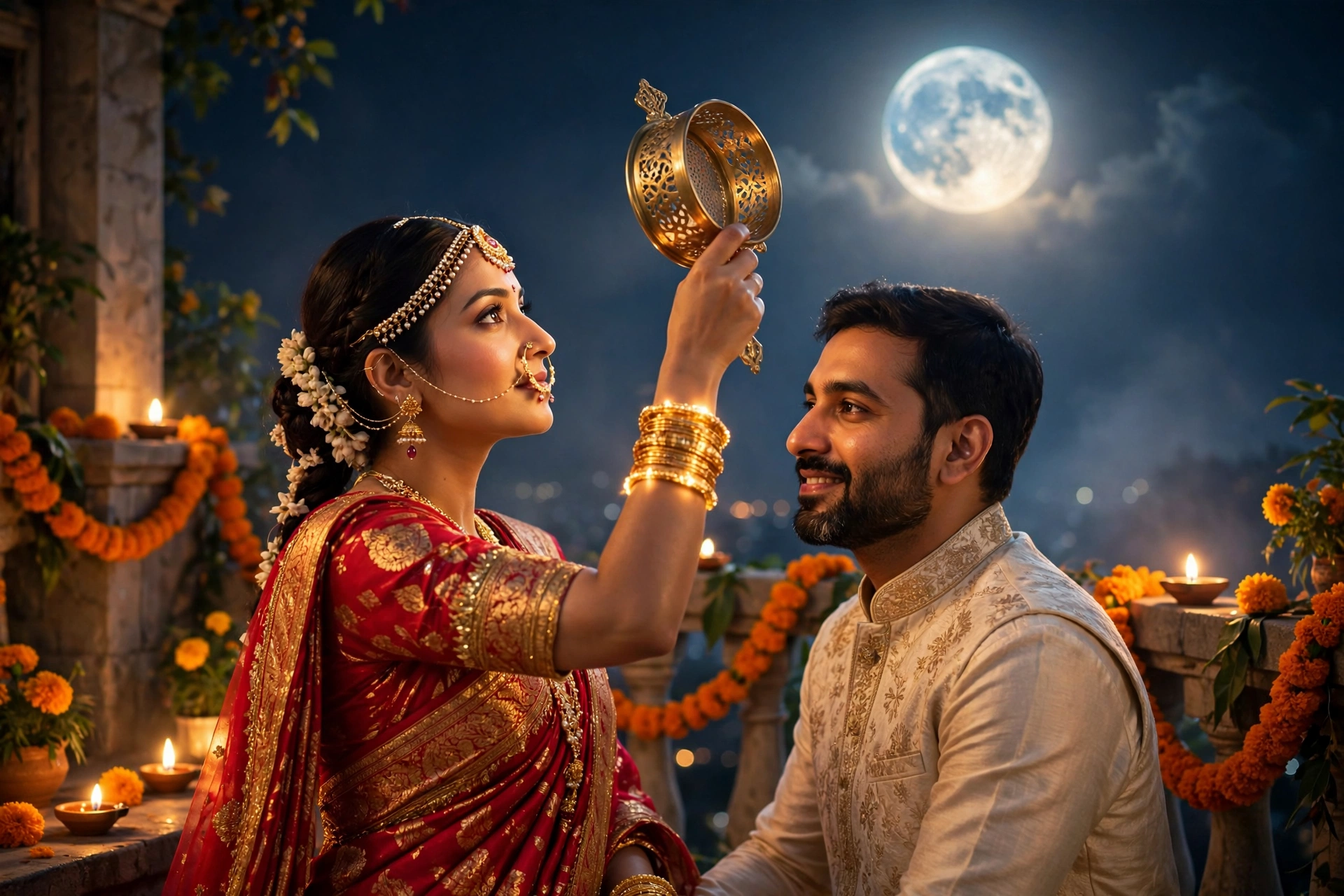 Karva Chauth Couple Couple Chalni Moon 5