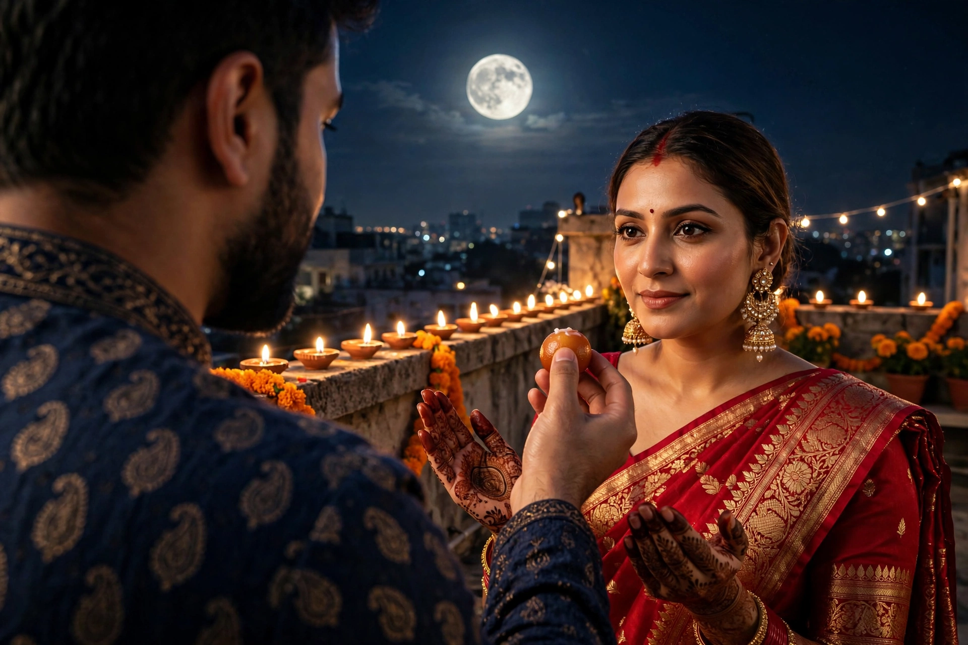Karva Chauth Couple Couple Feeding Sweets 3