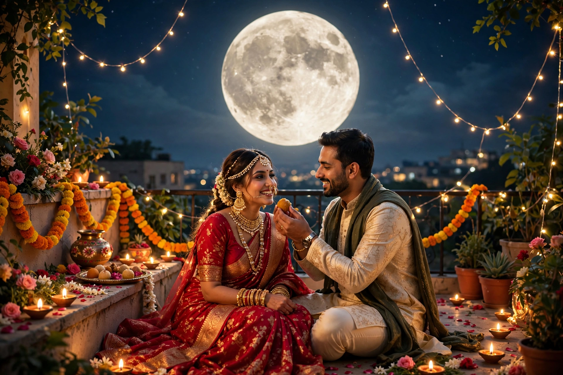 Karva Chauth Couple Couple Feeding Sweets 4