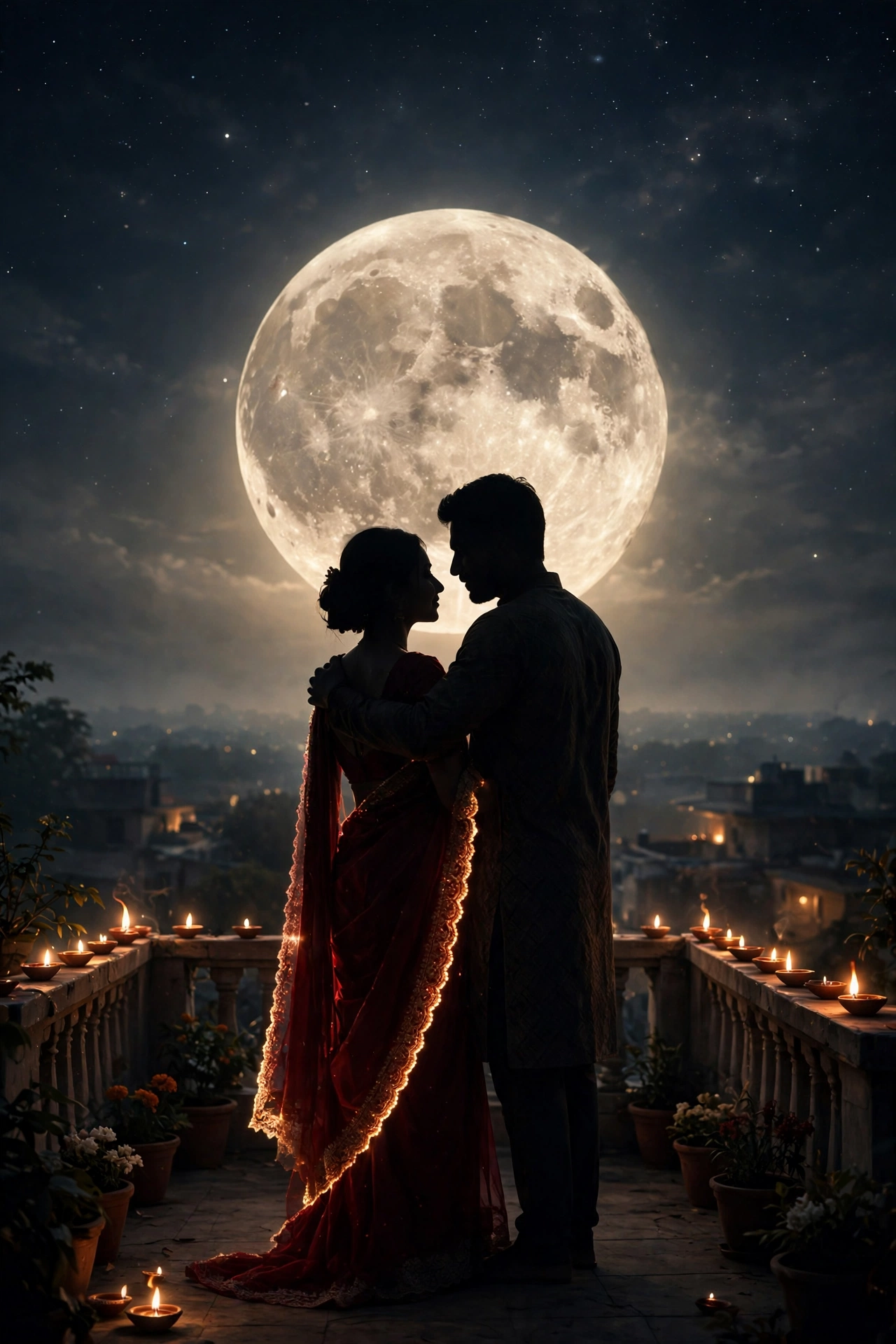 Karva Chauth Couple Couple Terrace Moon 2