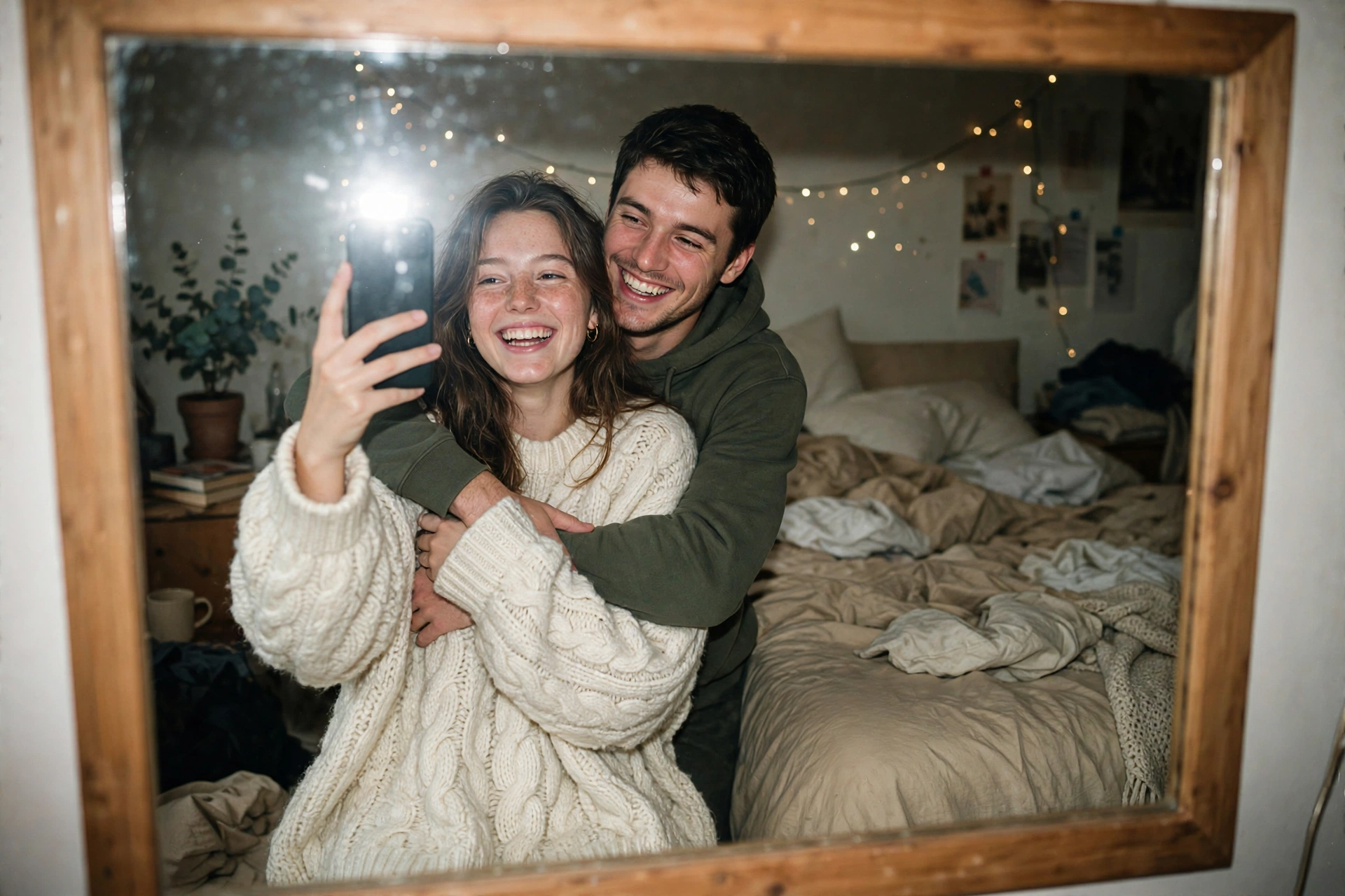 Couple Mirror Selfie Bedroom /couple /mirror /bedroom