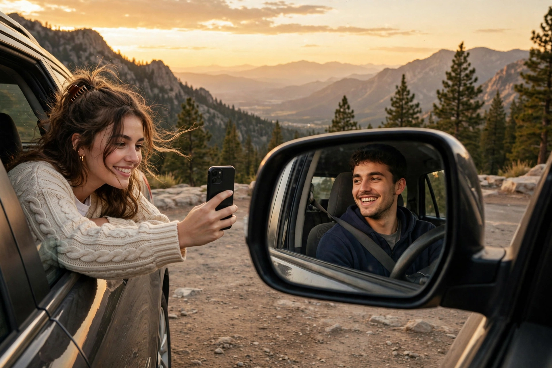 Couple Mirror Selfie Car /couple /mirror /car