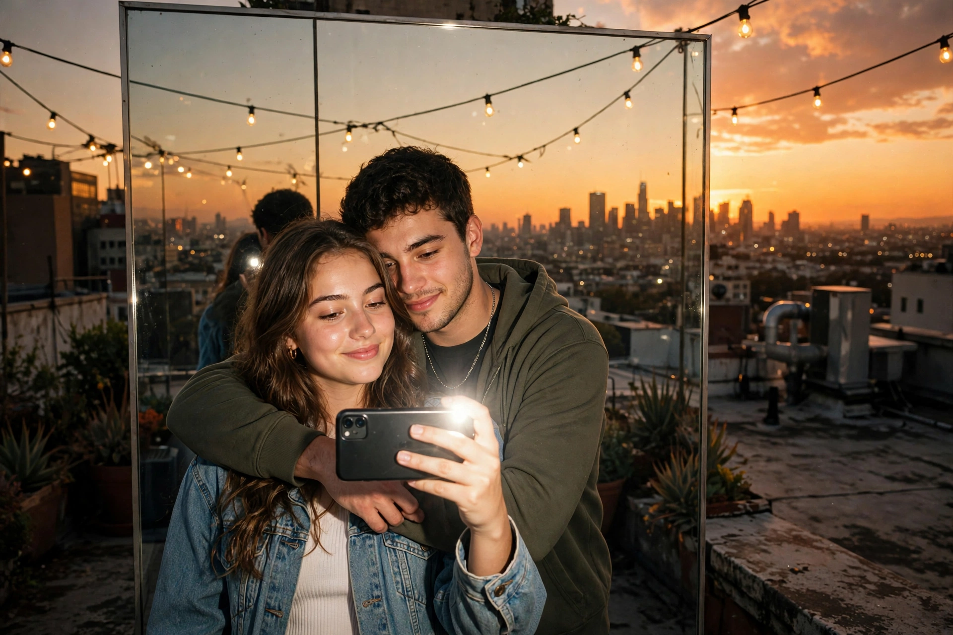 Couple Mirror Selfie Rooftop /couple /mirror /rooftop