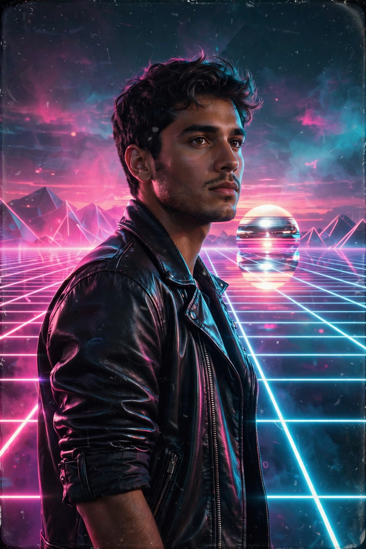 80s Neon Grid Portrait