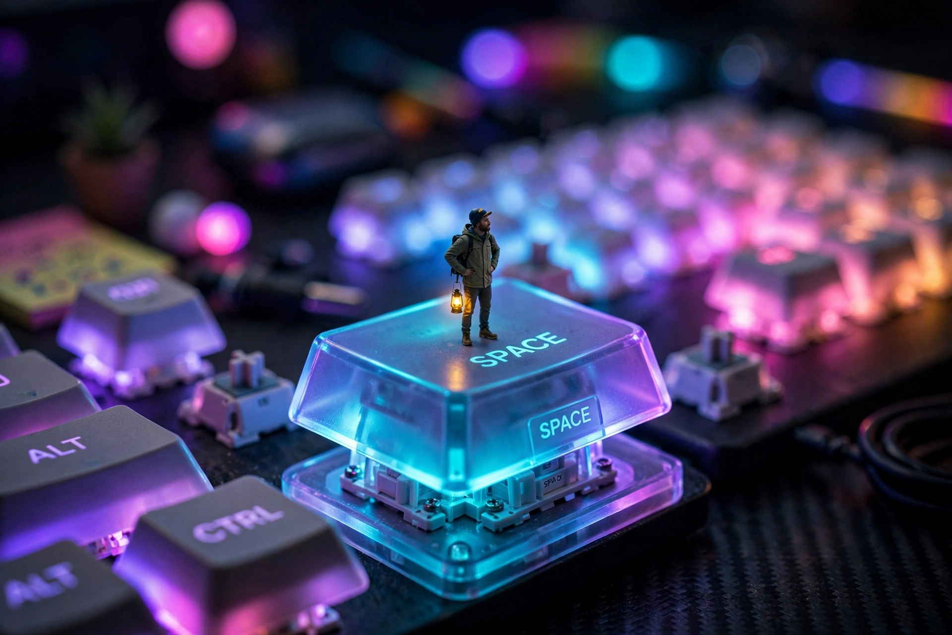 Tiny Person on a Keyboard Key