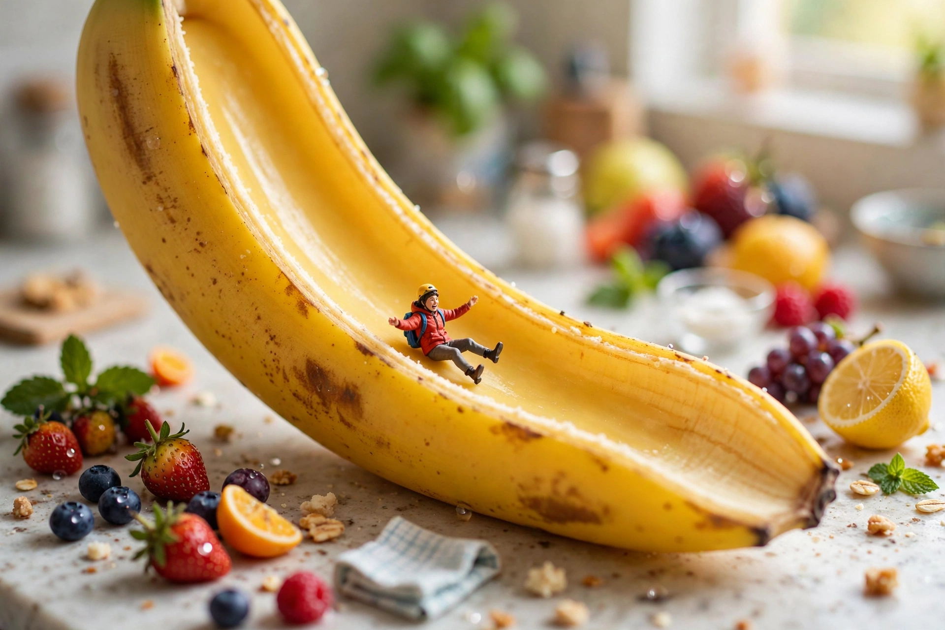 Tiny Person Sliding Down a Banana