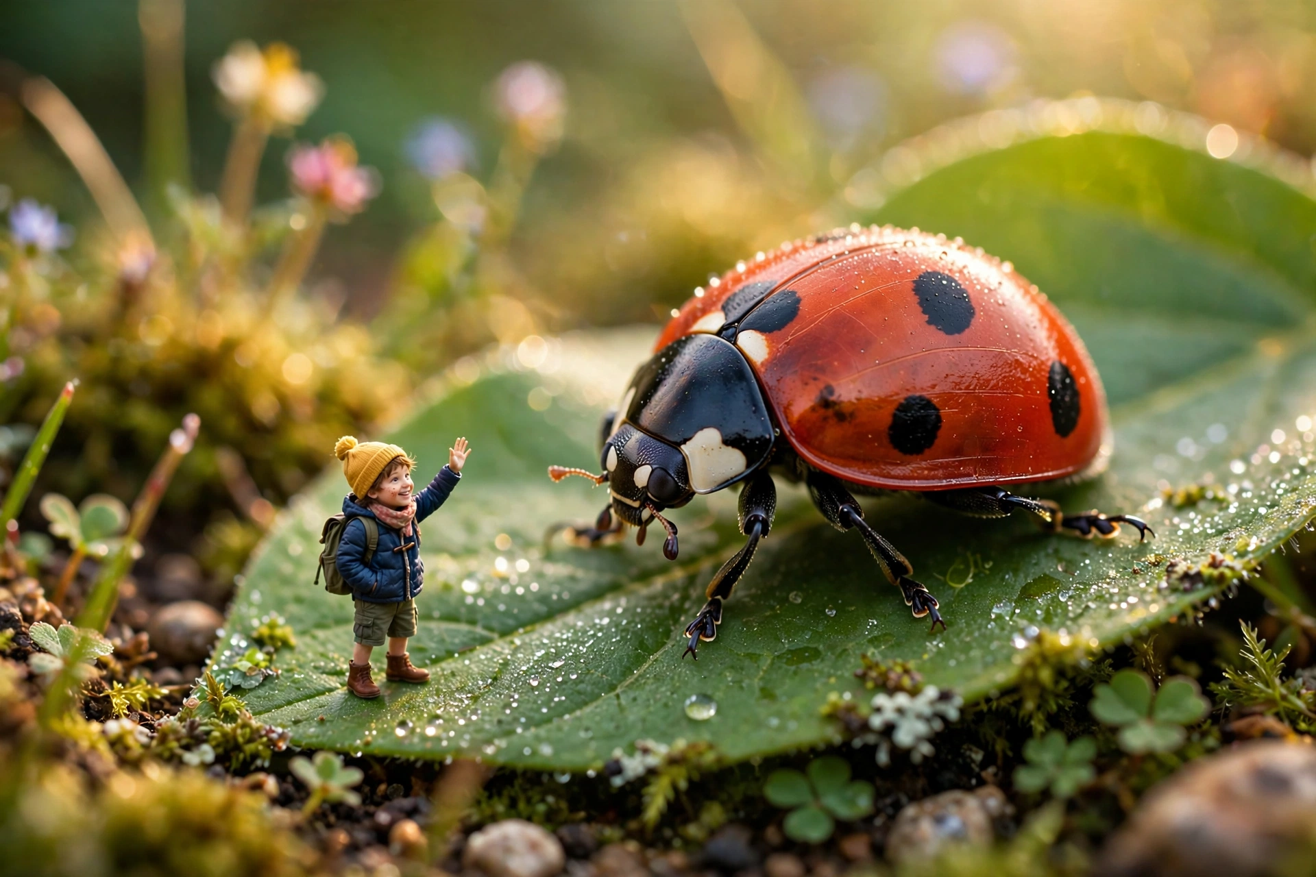 Tiny Person with Giant Ladybug