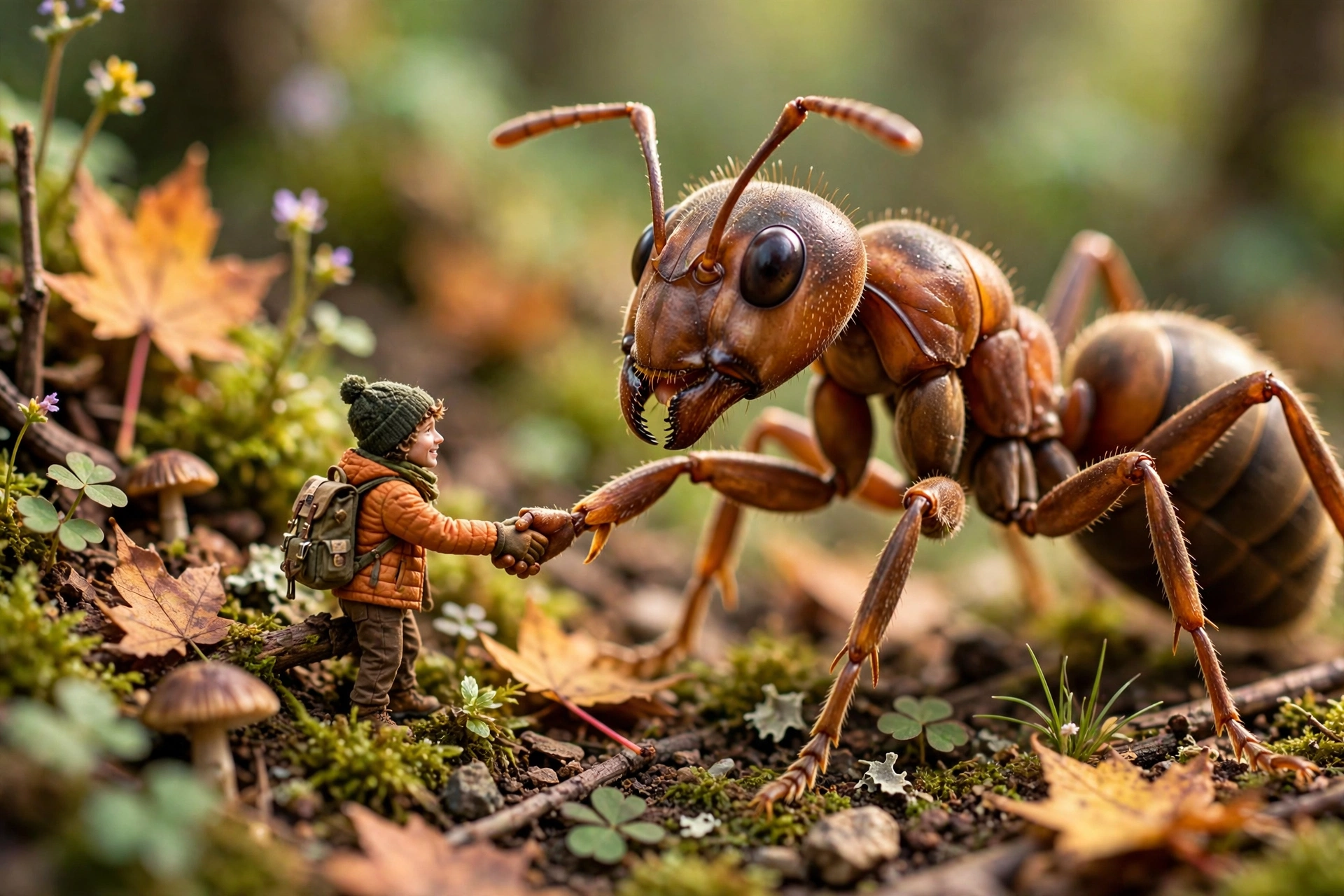 Tiny Person with Giant Ant