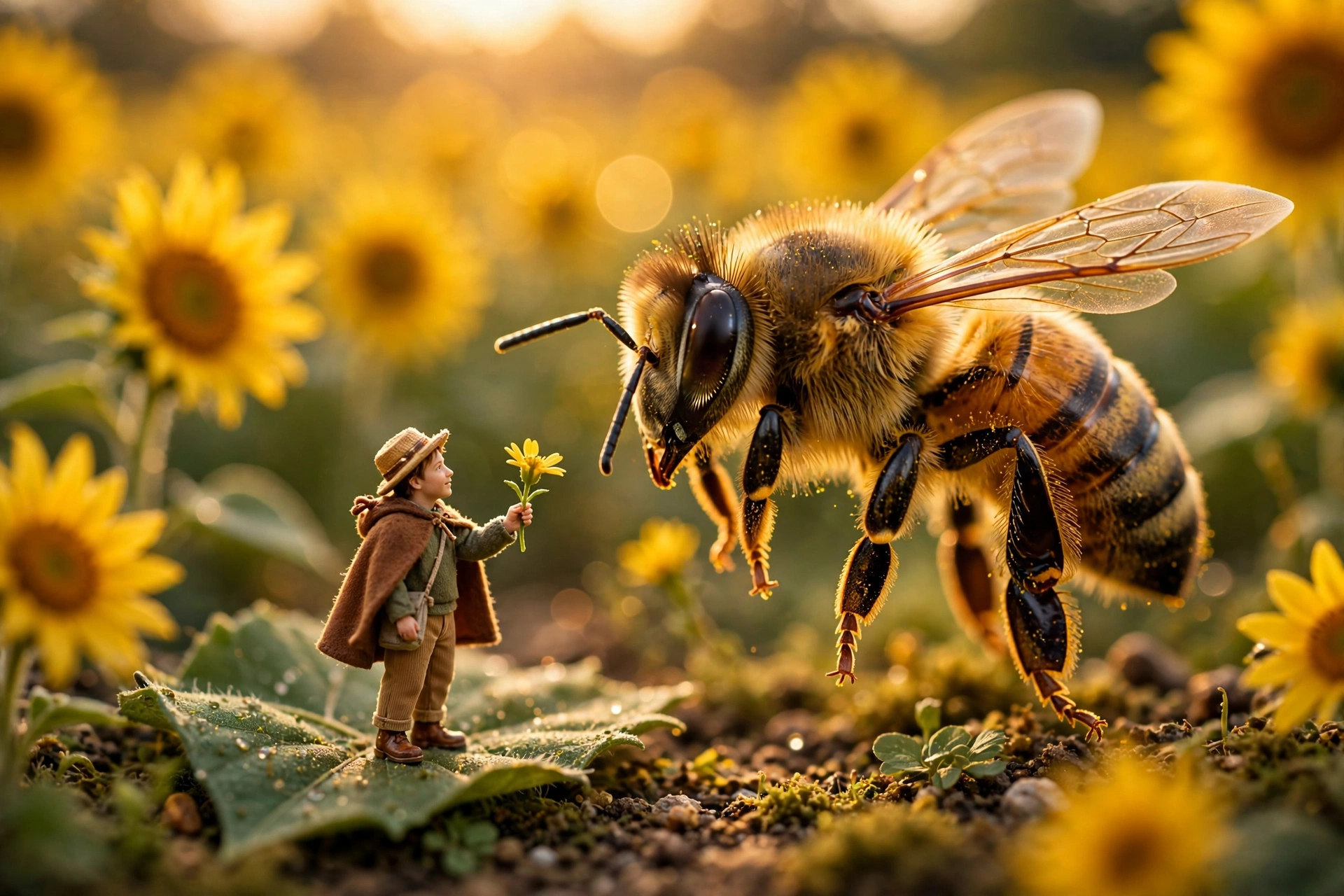 Tiny Person with Giant Bee